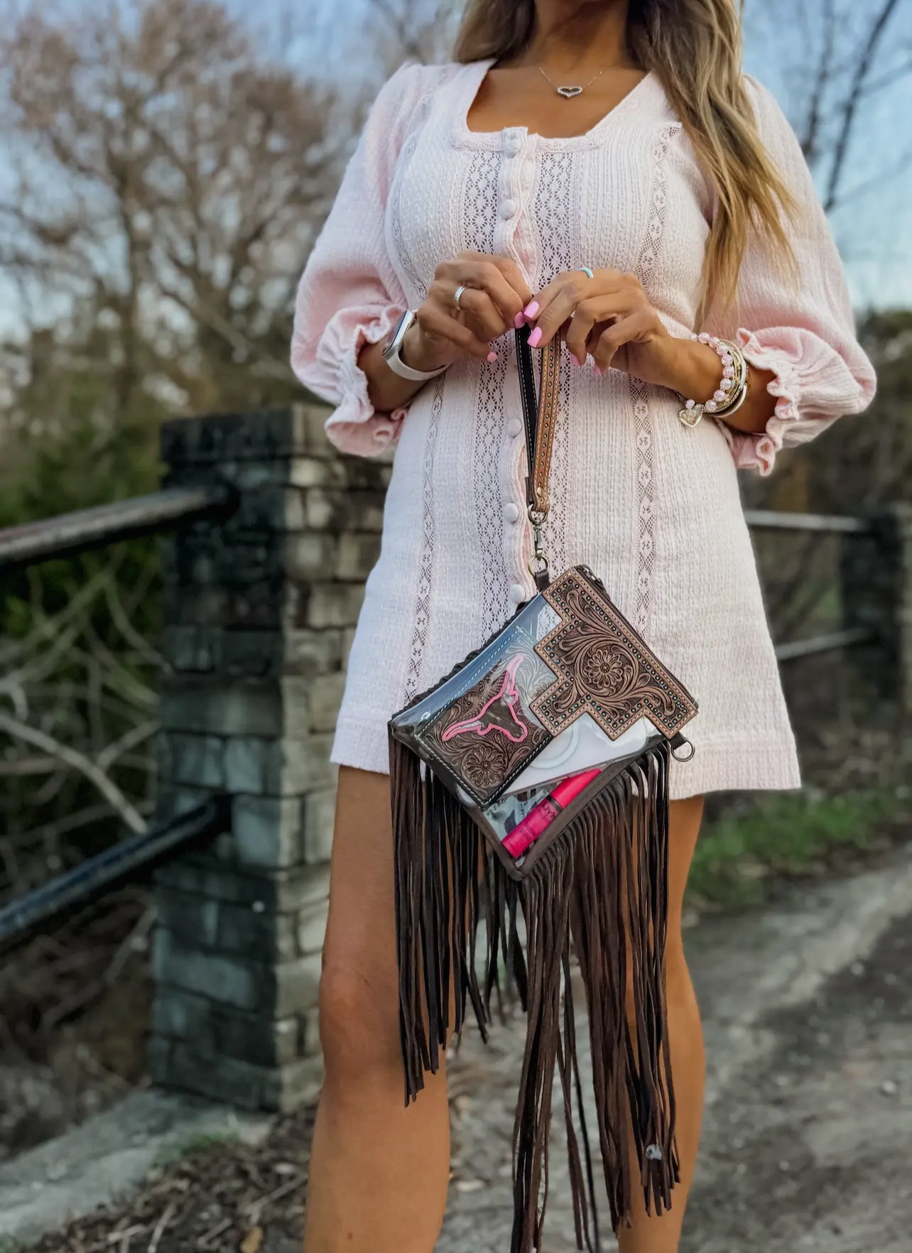 Hand Tooled Clear Crossbody Concert Bag