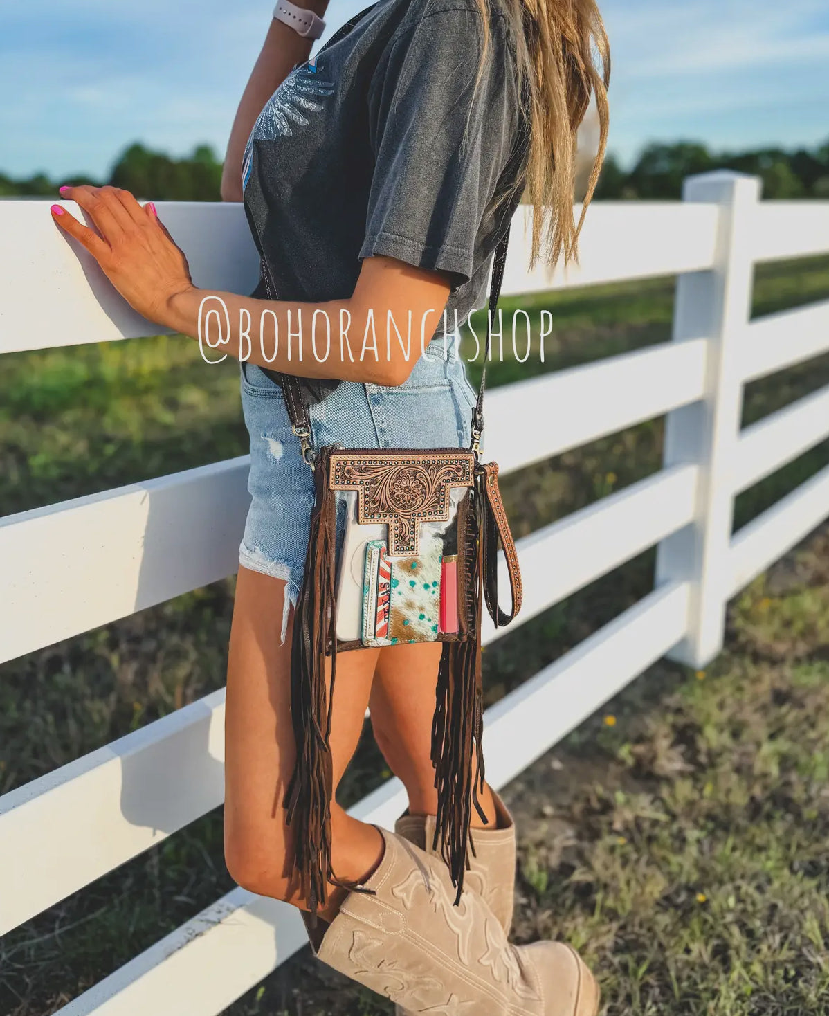 Hand Tooled Clear Crossbody Concert Bag