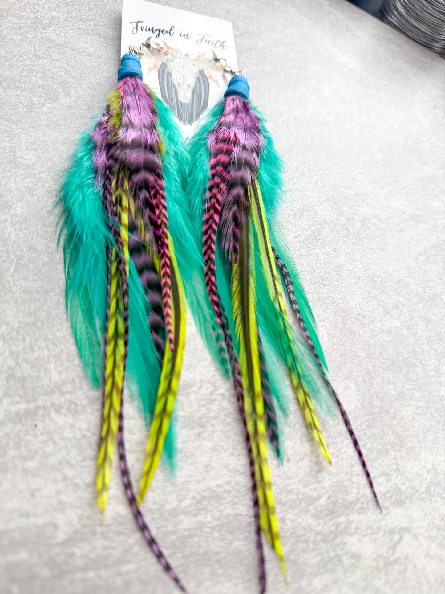 Mint Neon Feather Earrings