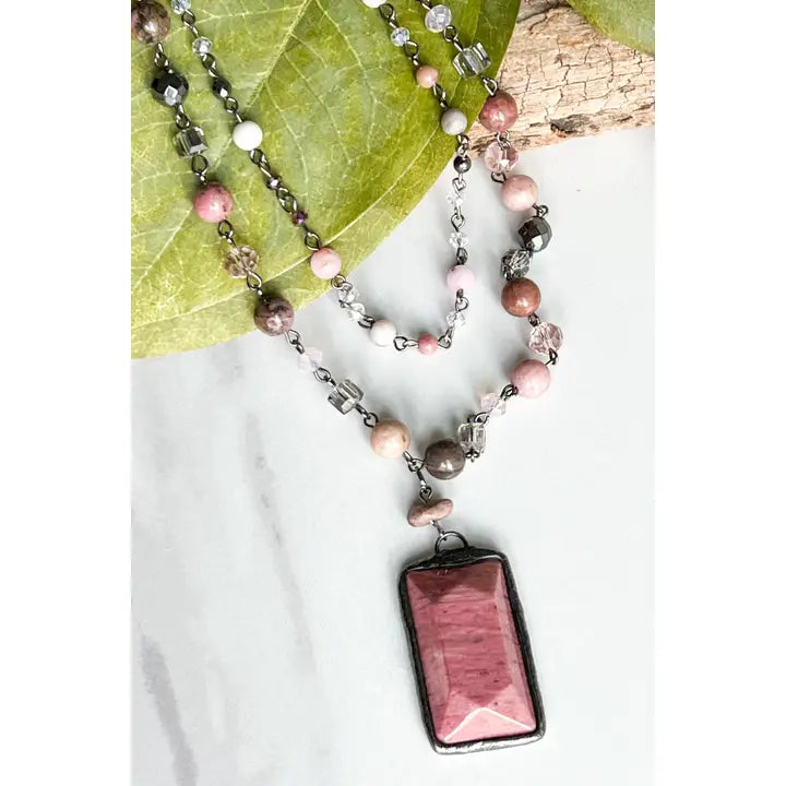 Mauve Square Stone Necklace