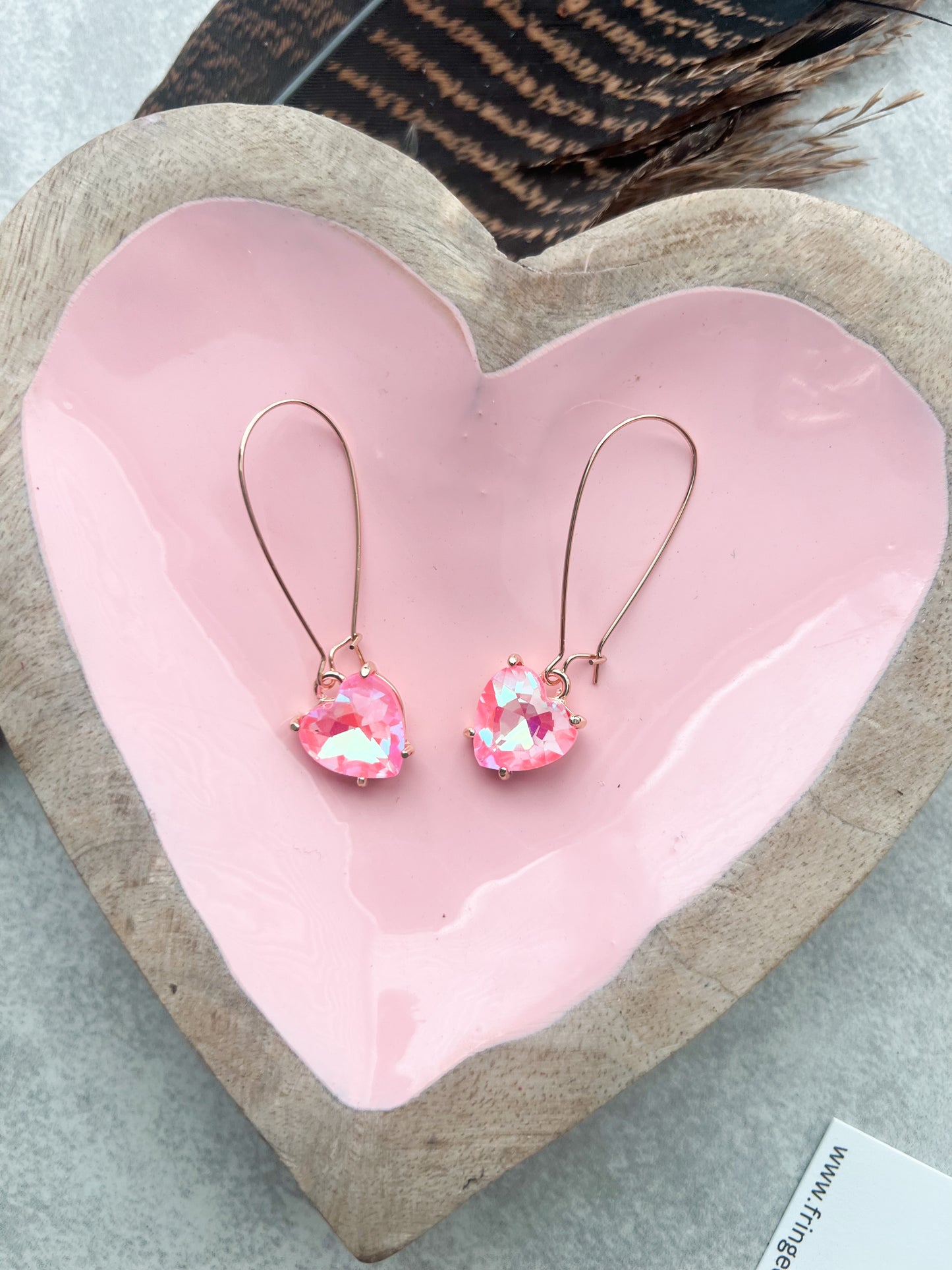Heart Crystal Glass Earrings | Neon Pink