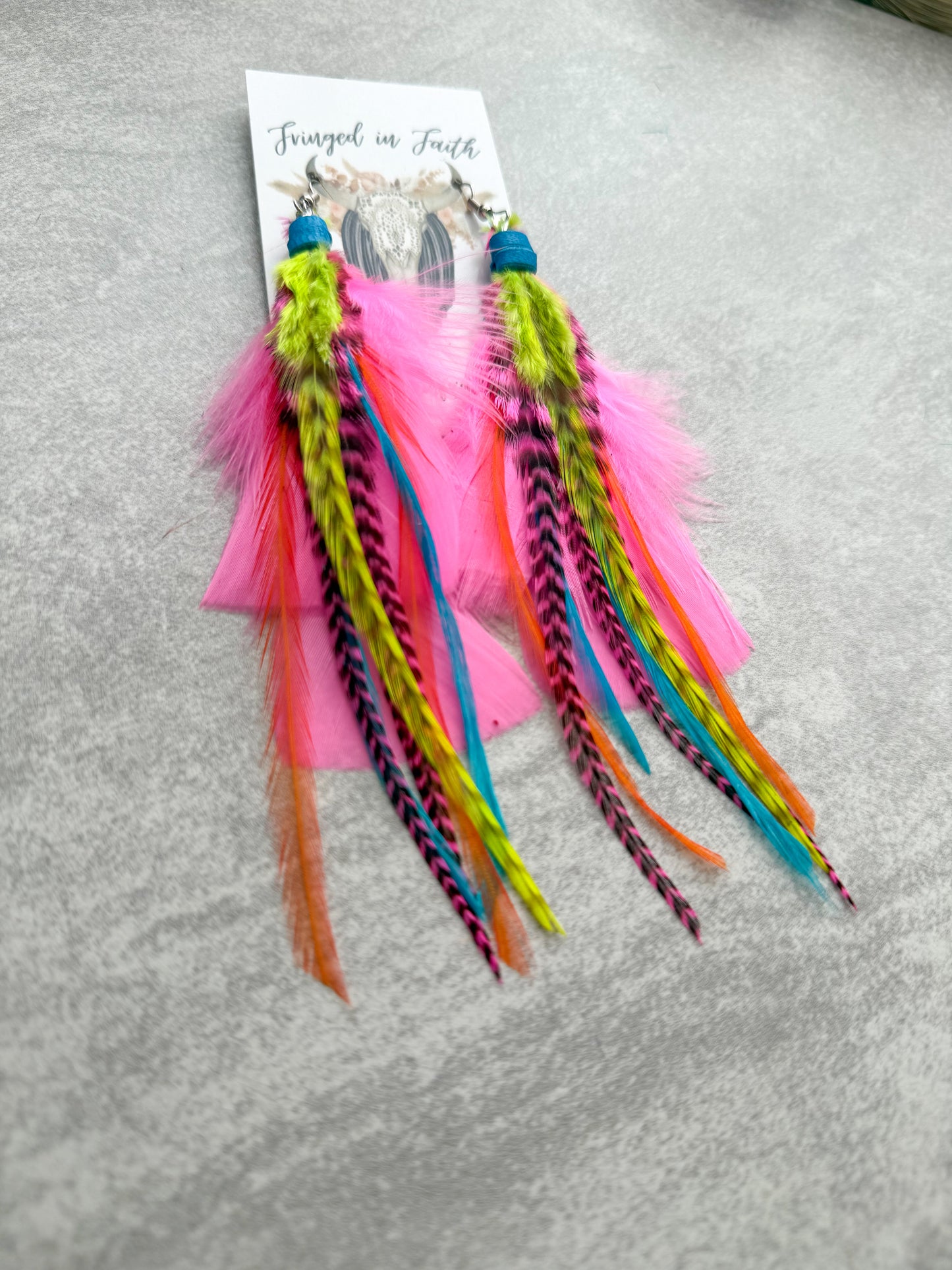 Pink Neon Feather Earrings