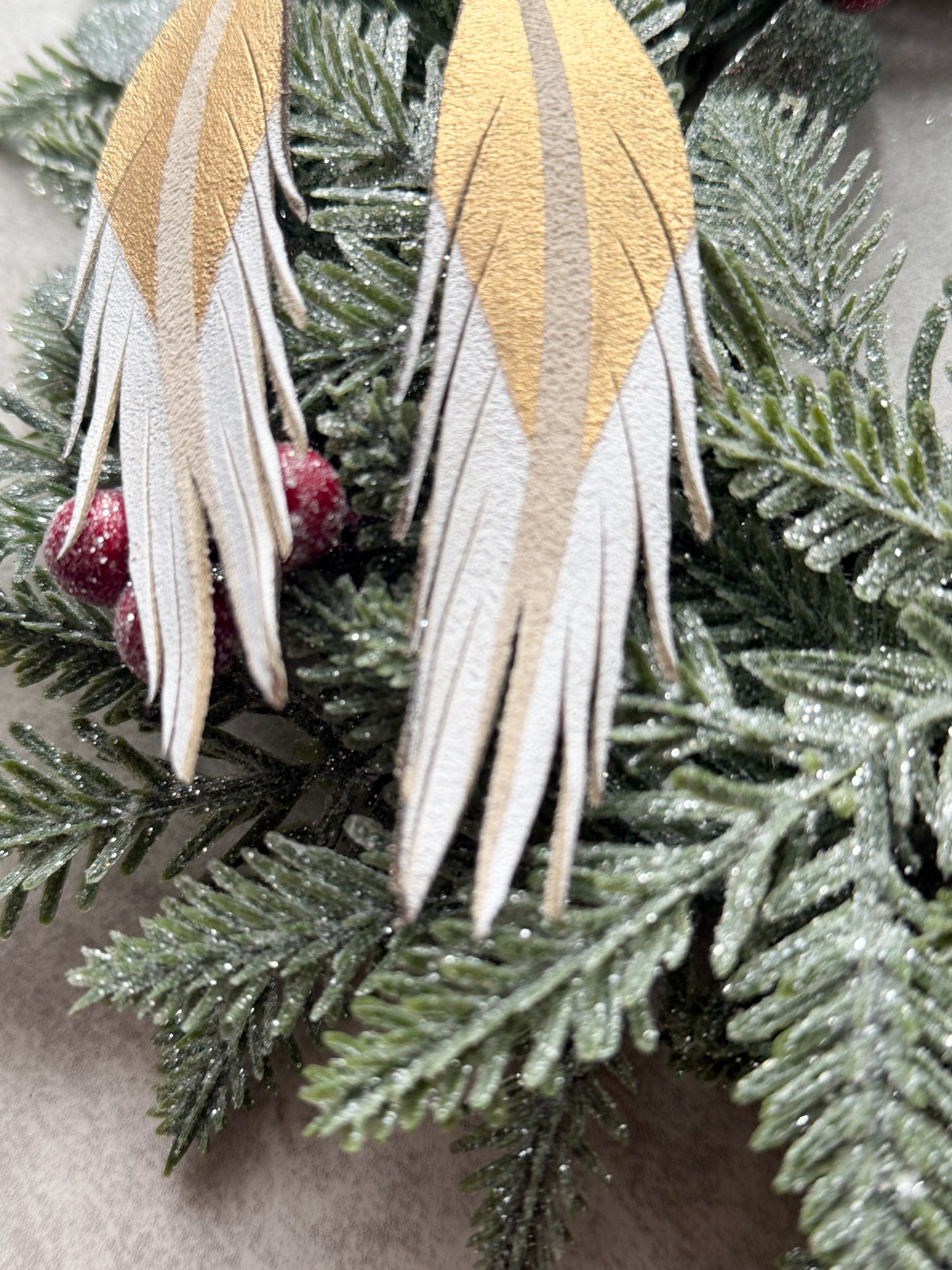 Feather Leather Earrings | Gold + White