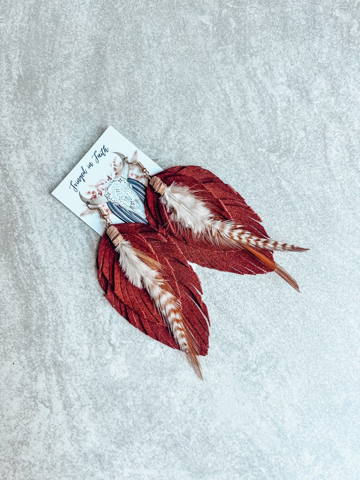 Ronan Fringe Feather Earrings | Rust
