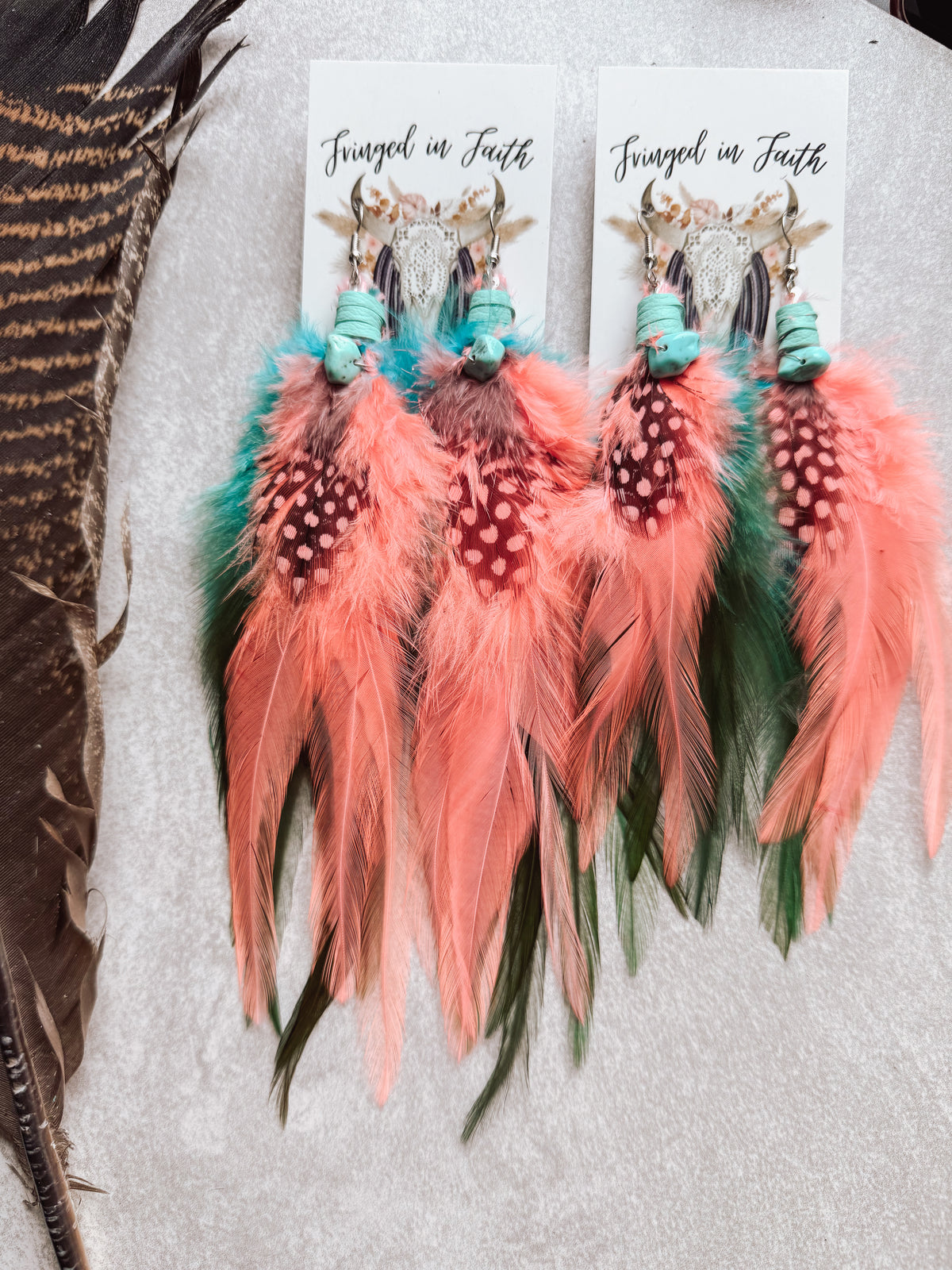 Coral Feather Earrings