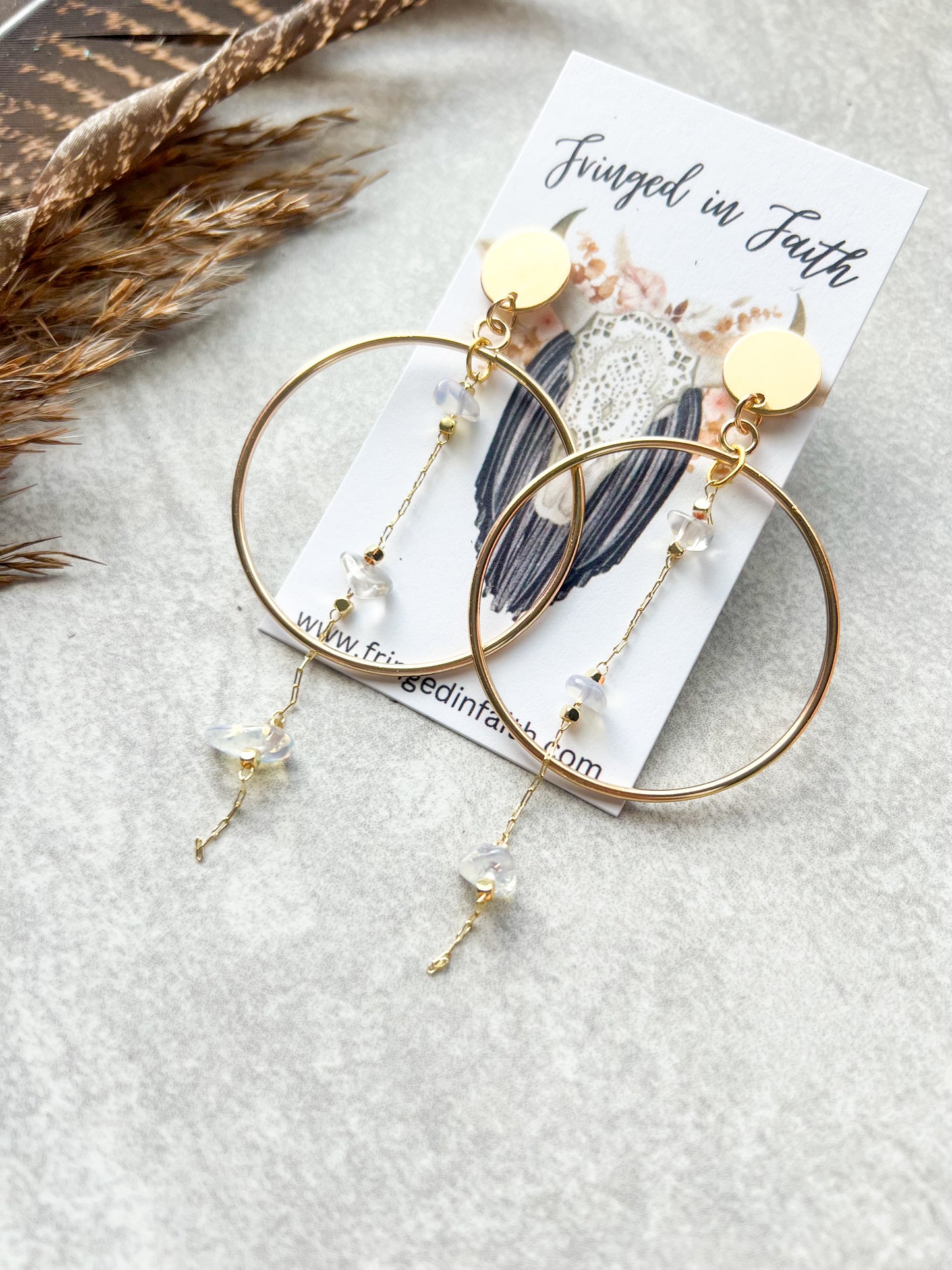 Boho Hoop Chain Earrings | Crystal