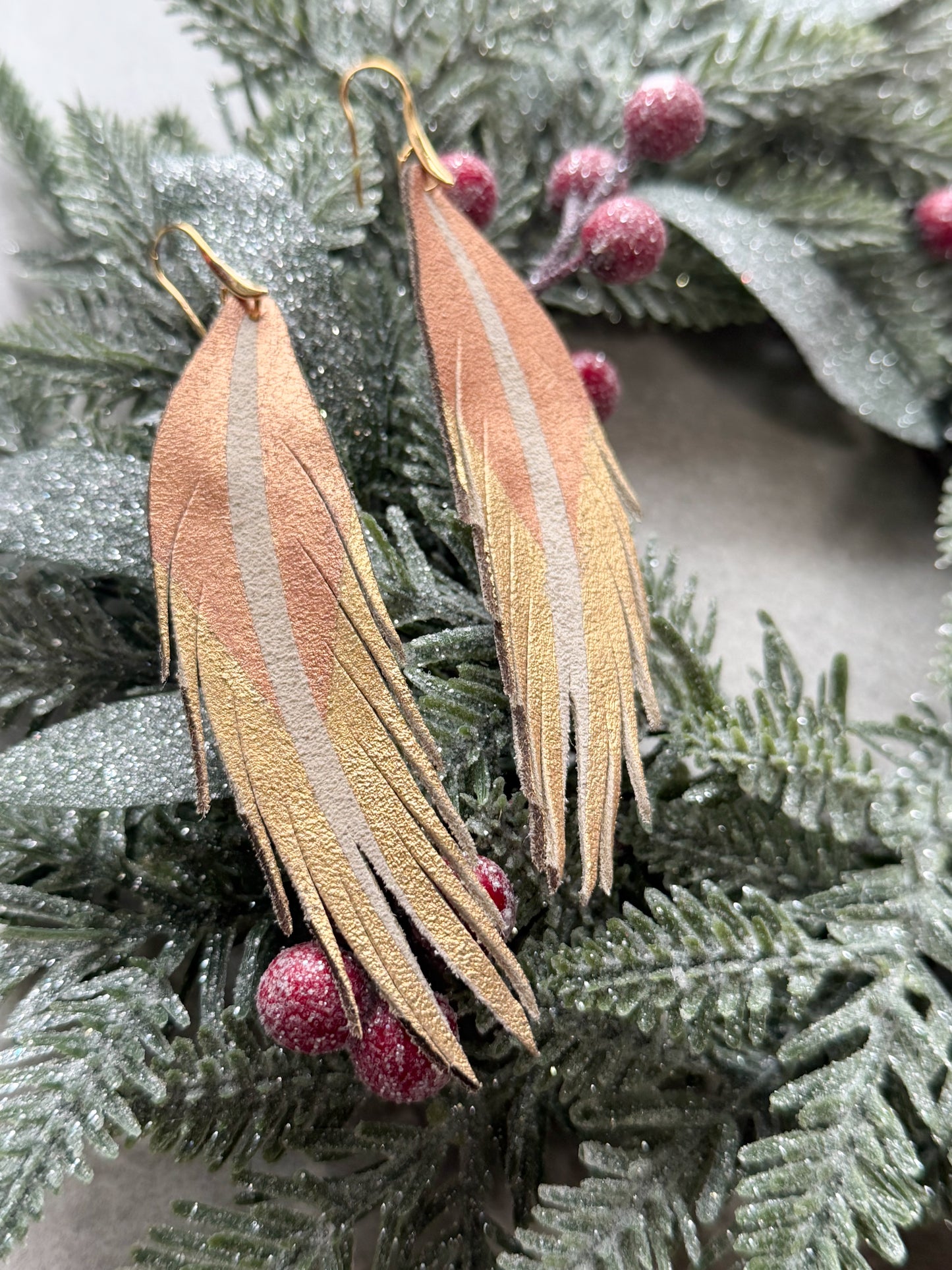 Feather Leather Earrings | Gold + Rose Gold