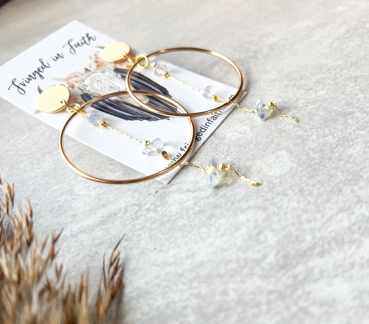 Boho Hoop Chain Earrings | Crystal