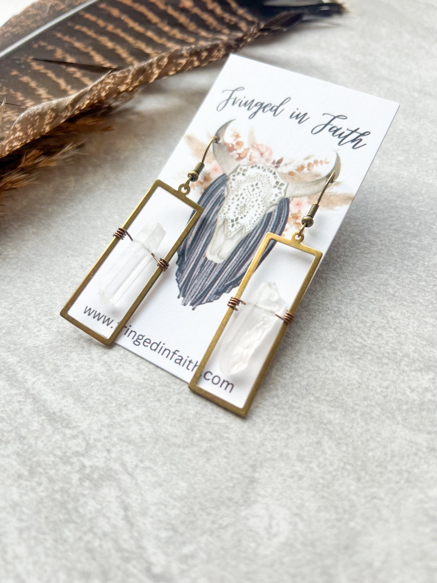 Boho Rectangle Earrings | Clear Crystal