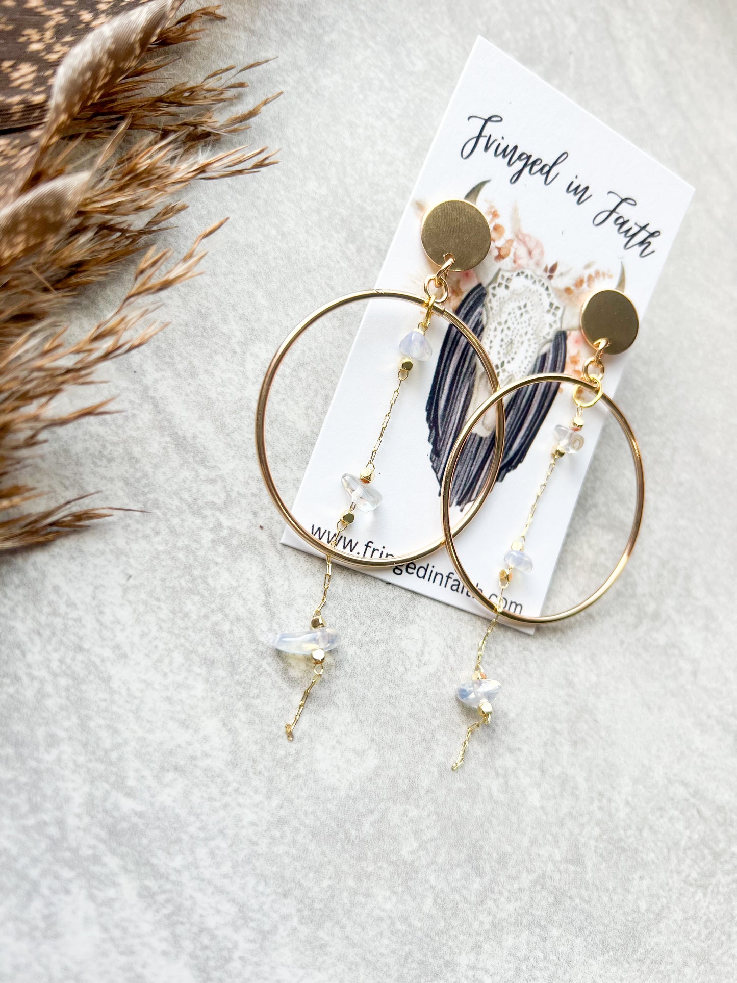 Boho Hoop Chain Earrings | Crystal
