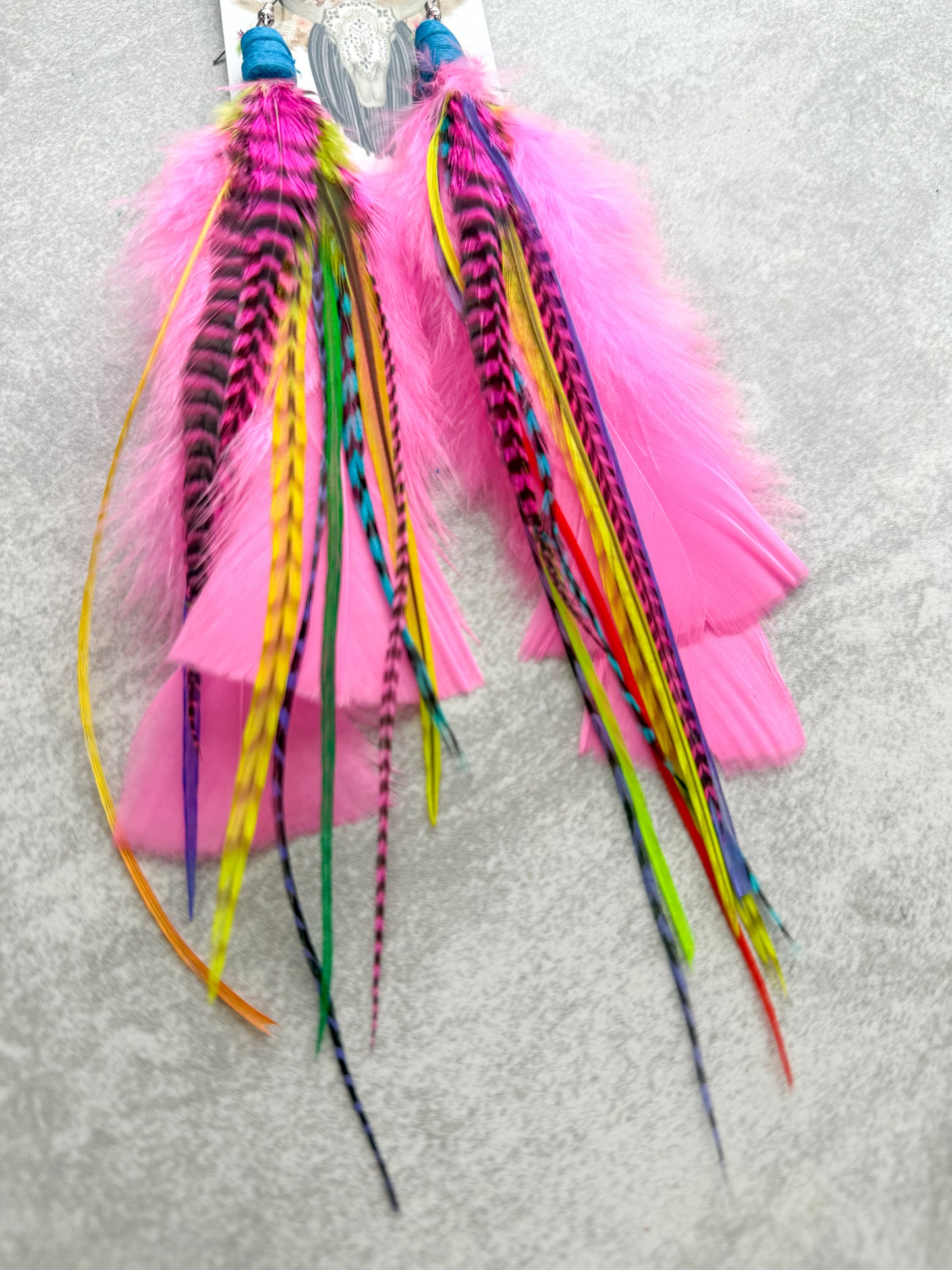 Pink Neon Feather Earrings