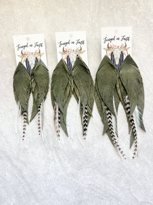 Dawson Fringe Feathers | Olive with Feathers