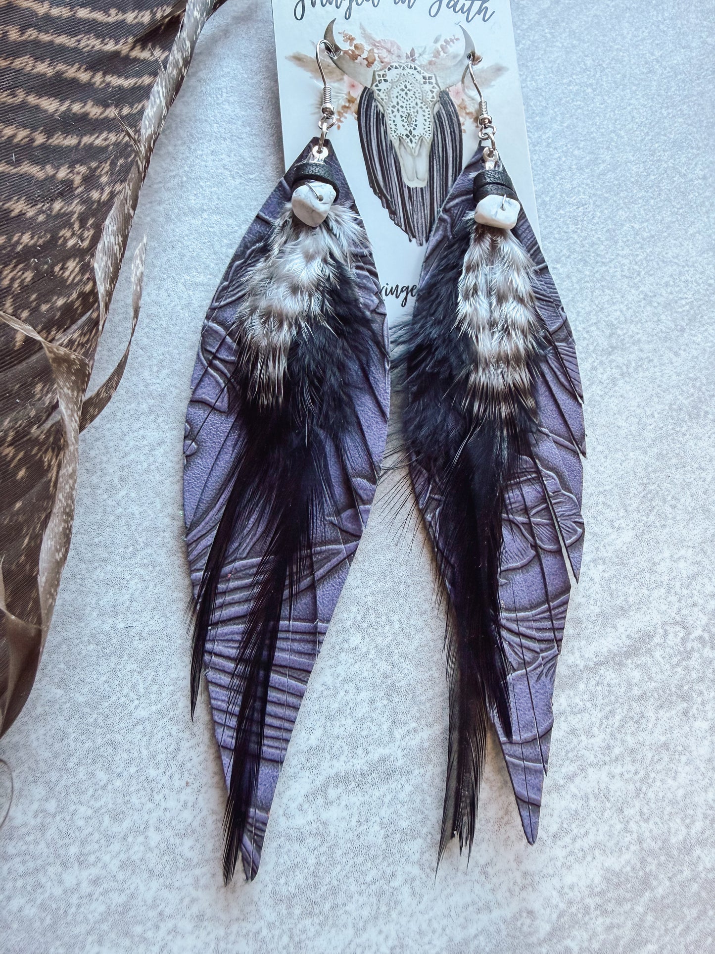 Purple + Black Feather Earrings