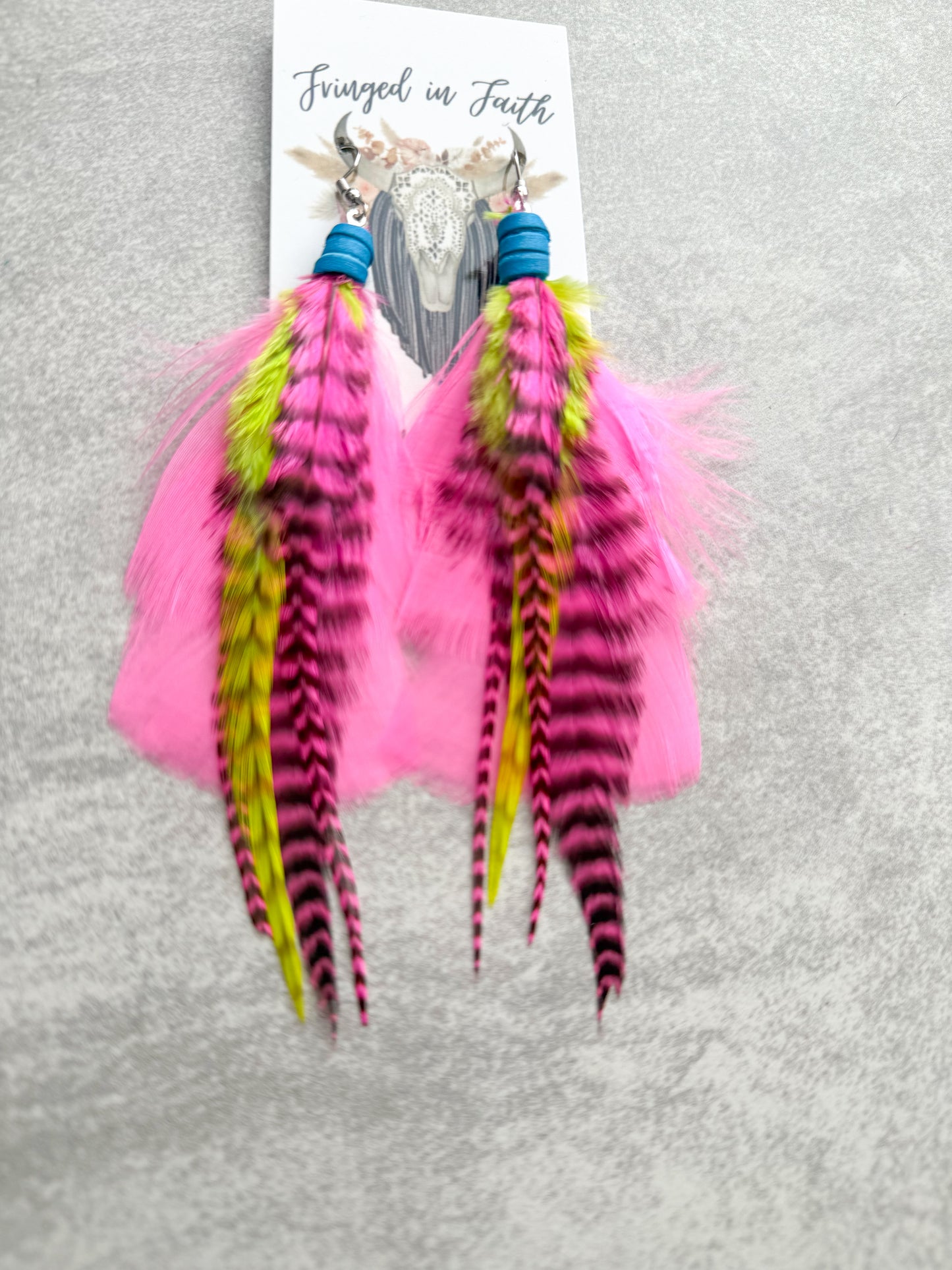 Pink Neon Feather Earrings