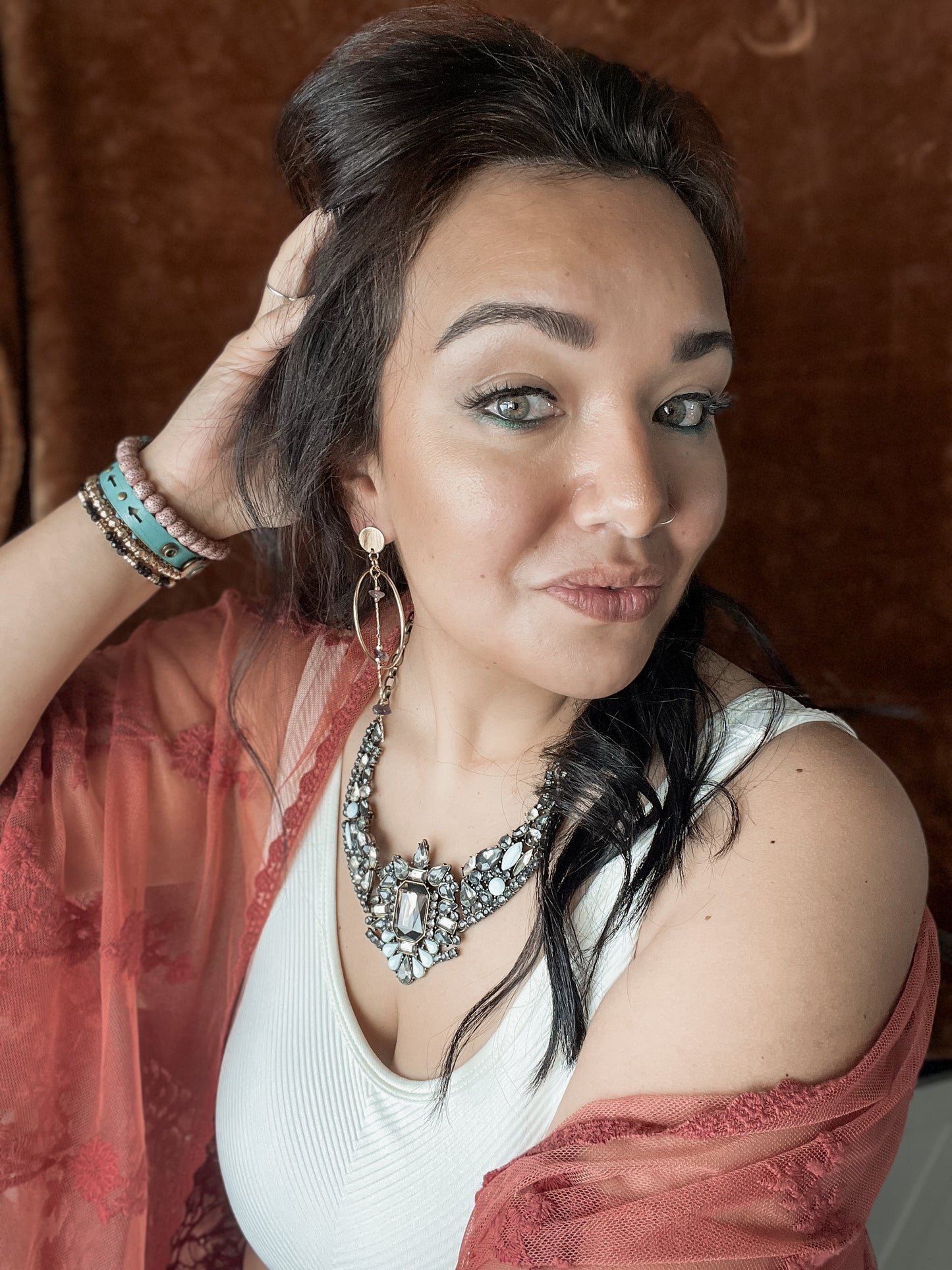 Boho Hoop Chain Earrings | Crystal