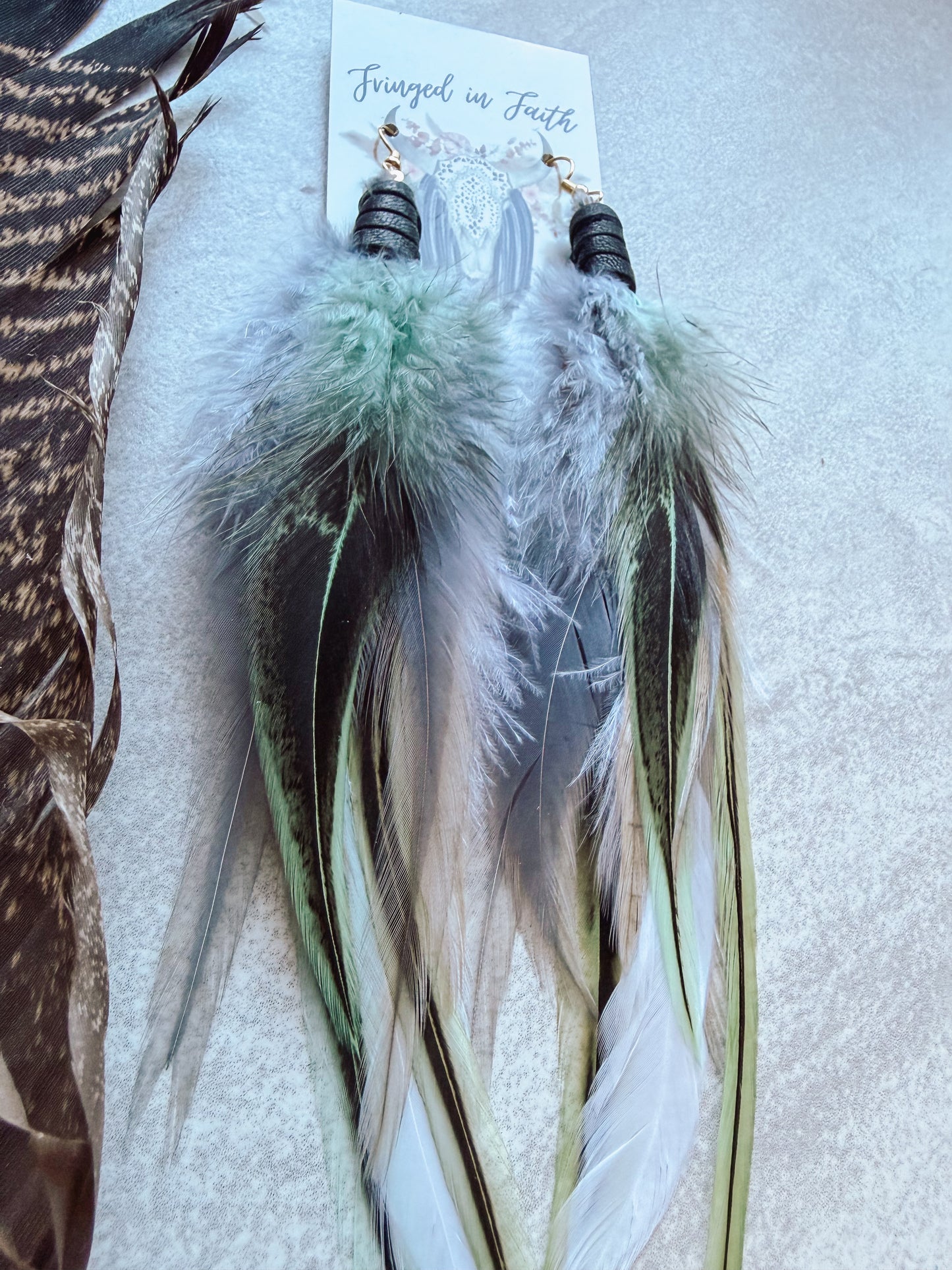Gray + Mint Feather Earrings