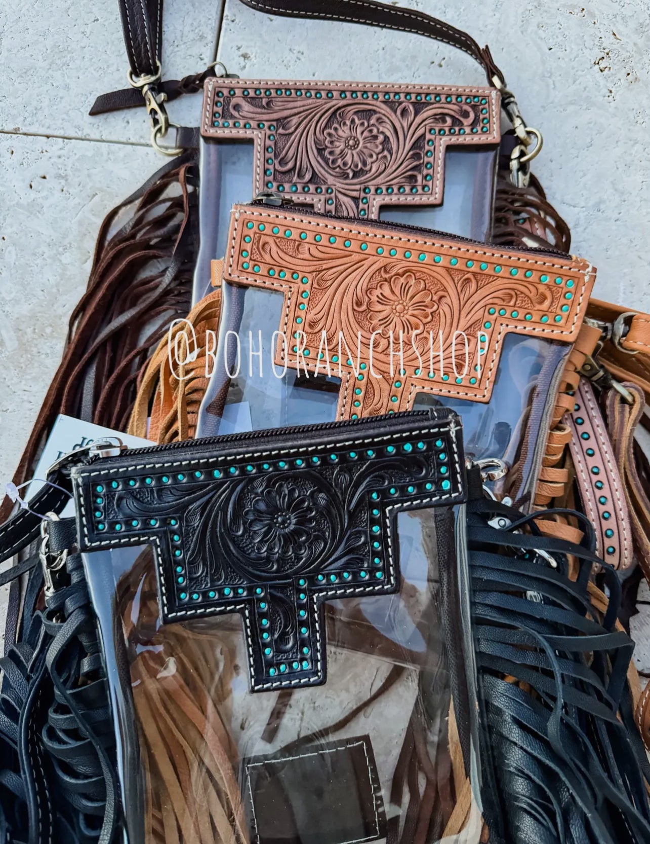 Hand Tooled Clear Crossbody Concert Bag