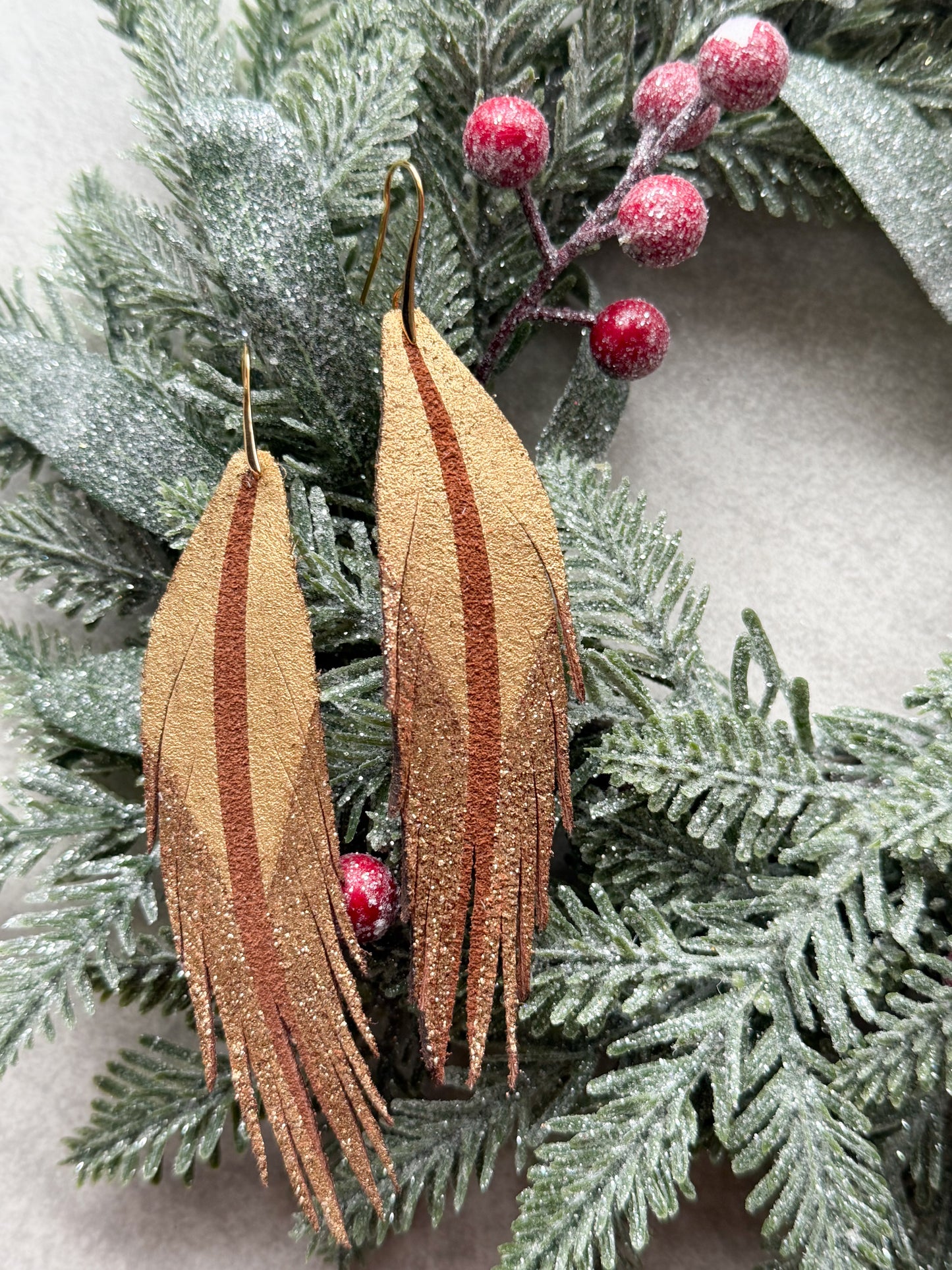 Feather Leather Earrings | Gold