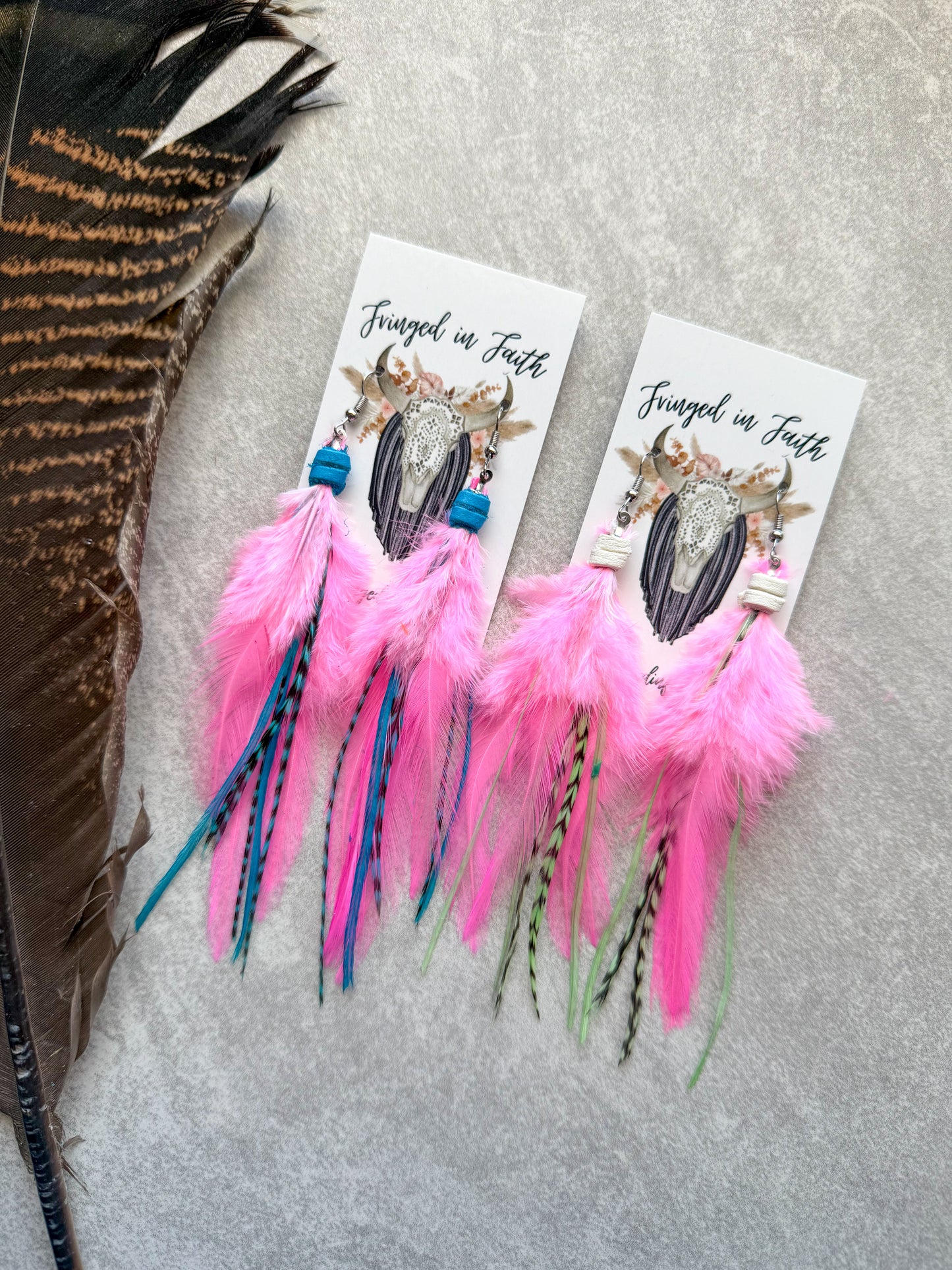 Neon Feather Earrings | Pink