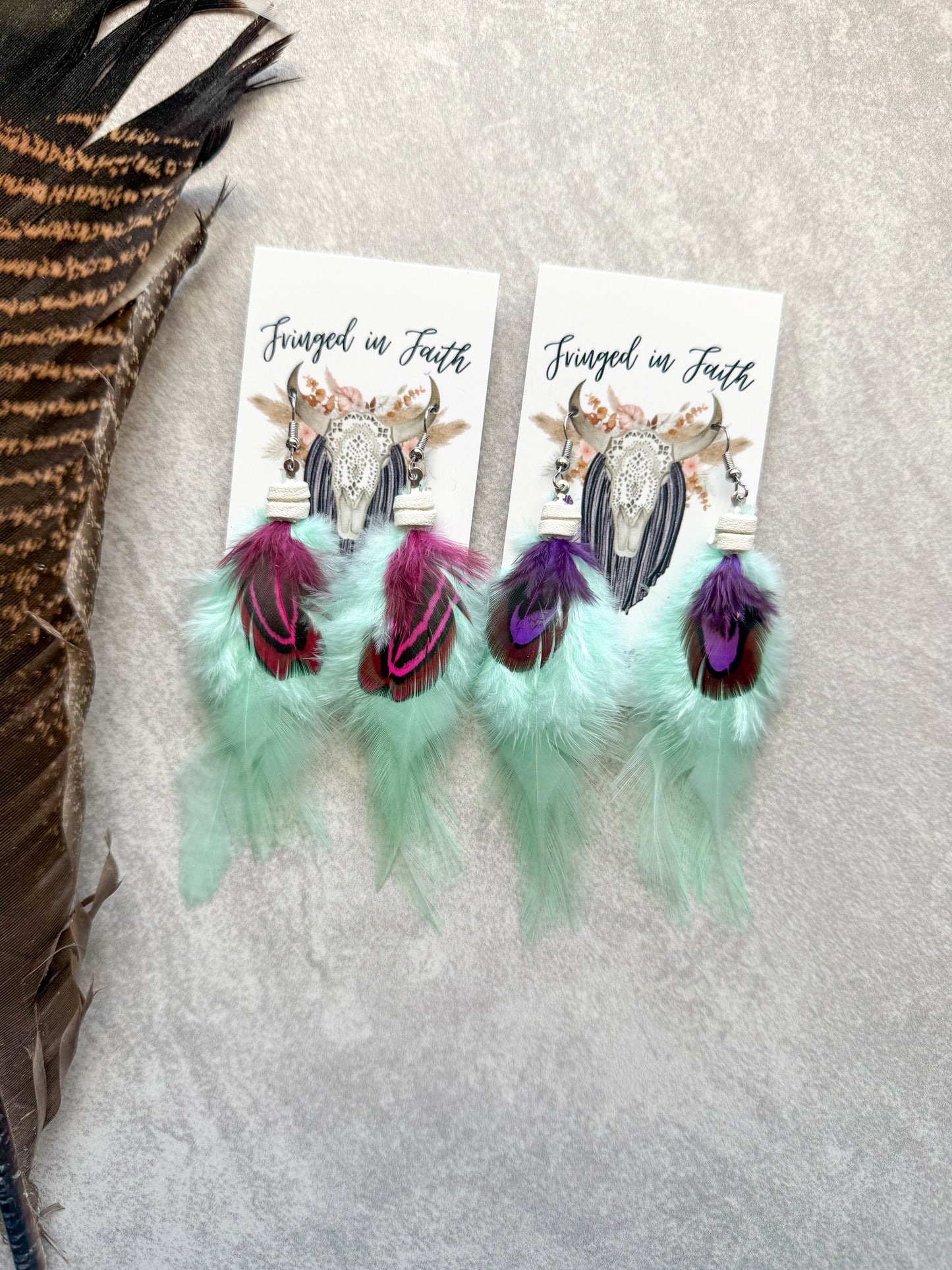 Neon Feather Earrings | Mint