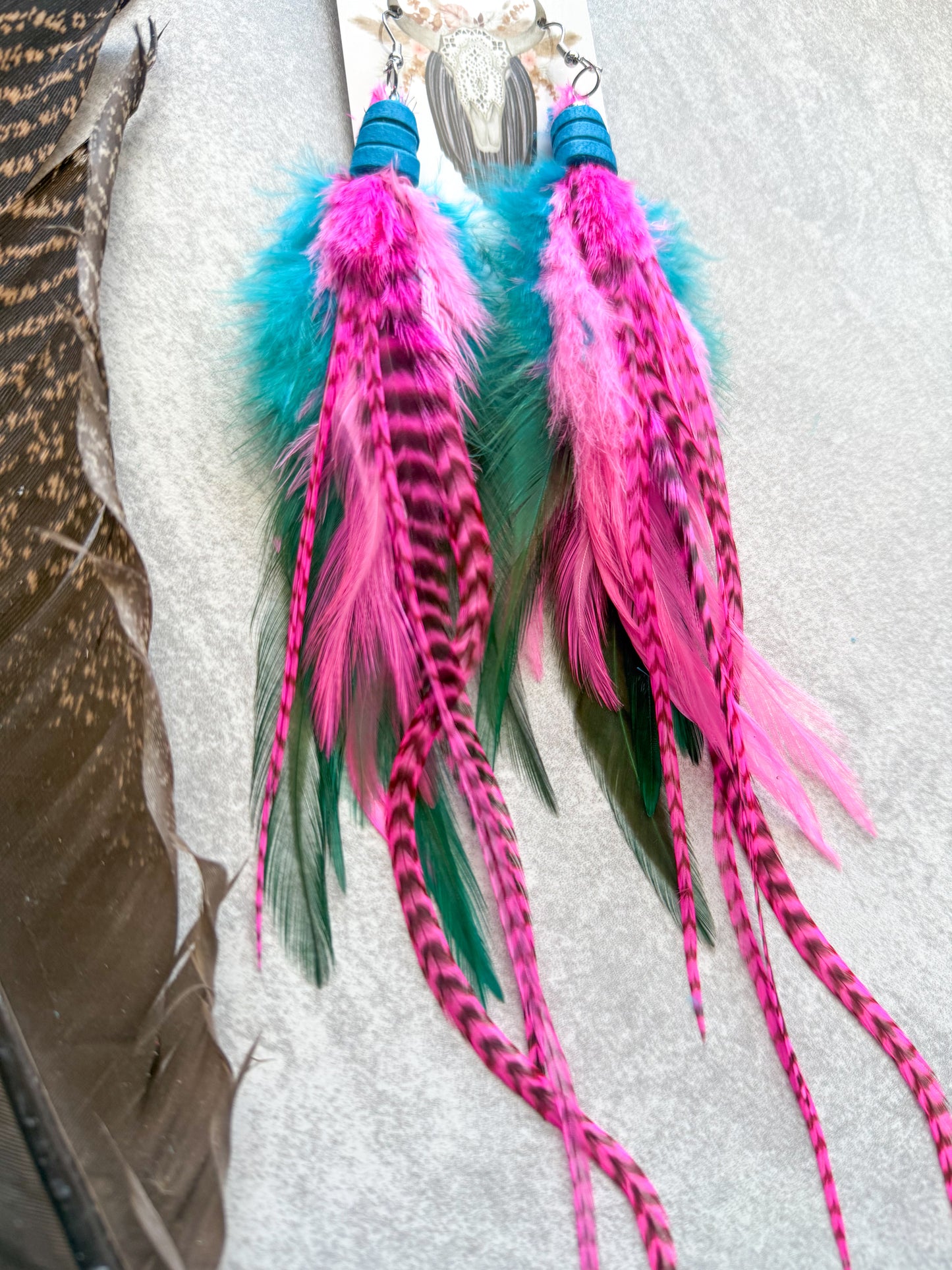 Neon Feather Earrings | Pink + Turquoise