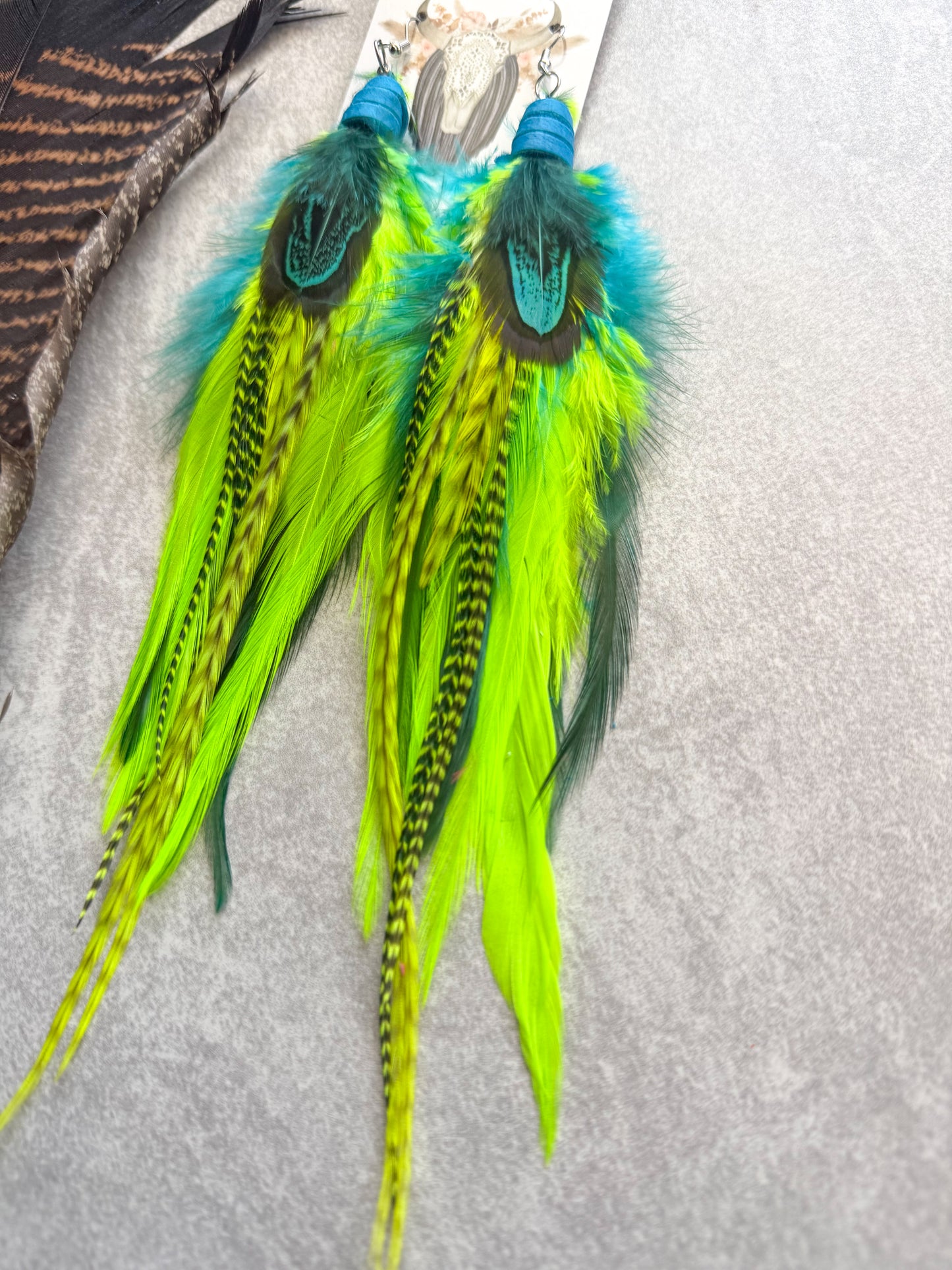 Neon Feather Earrings | Yellow + Turquoise