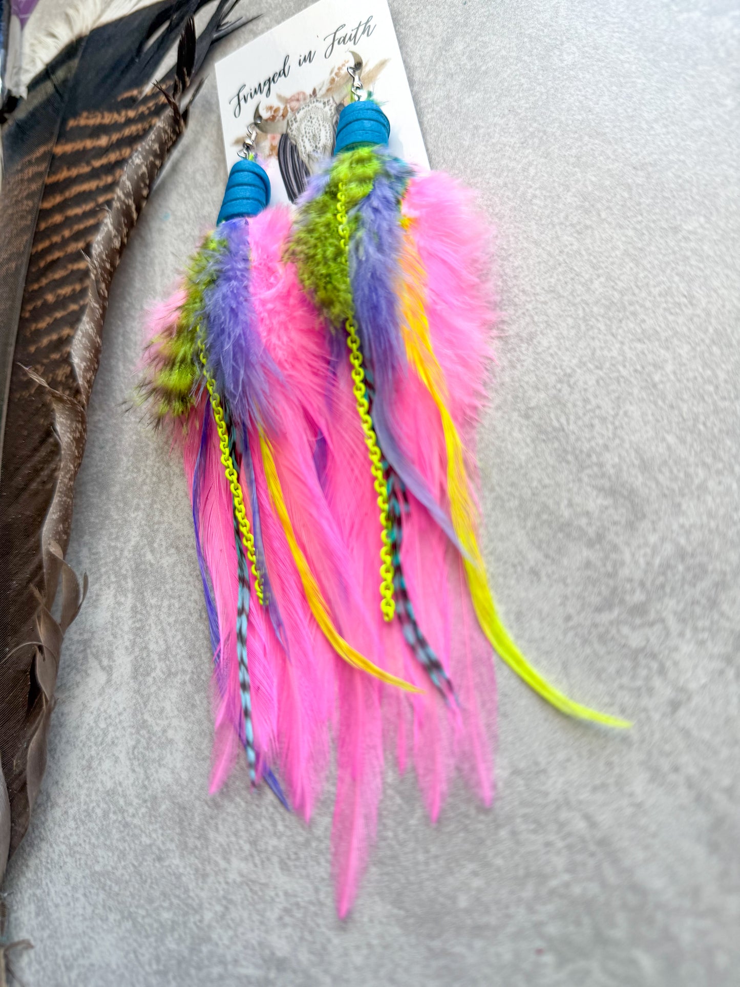 Neon Feather Earrings | Pink + Purple
