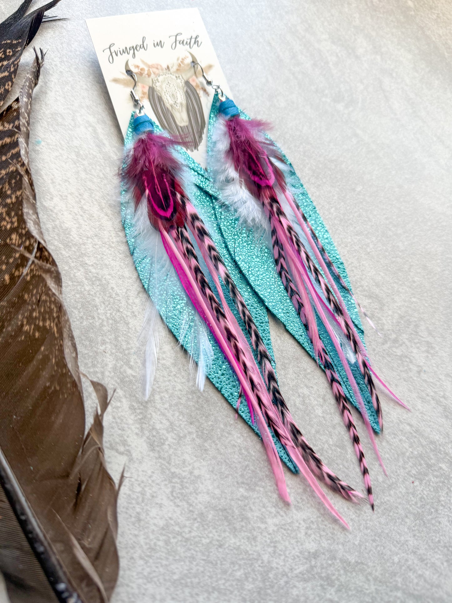Neon Feather Earrings | Turquoise + Pink