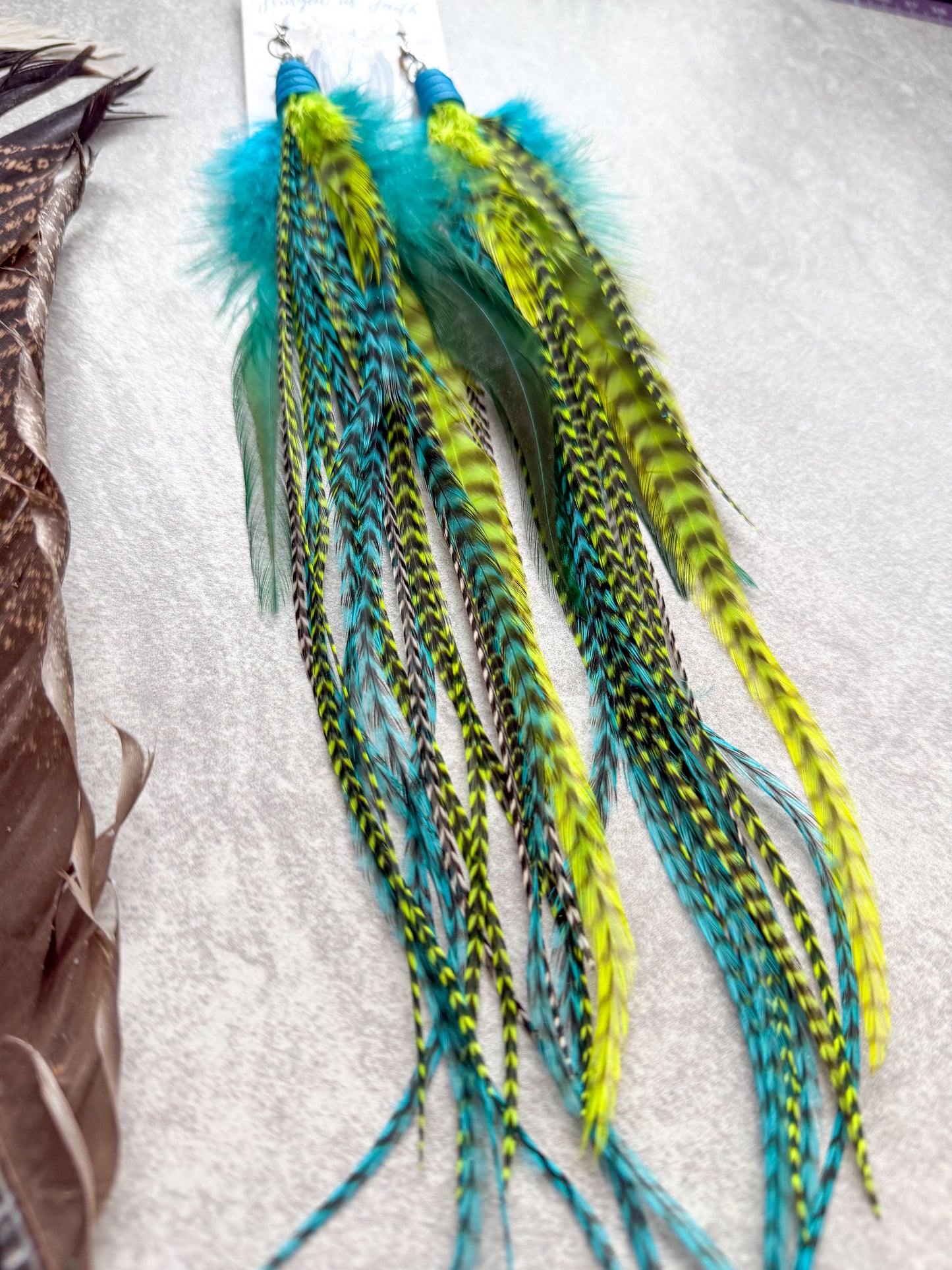 Neon Feather Earrings | Turquoise + Yellow