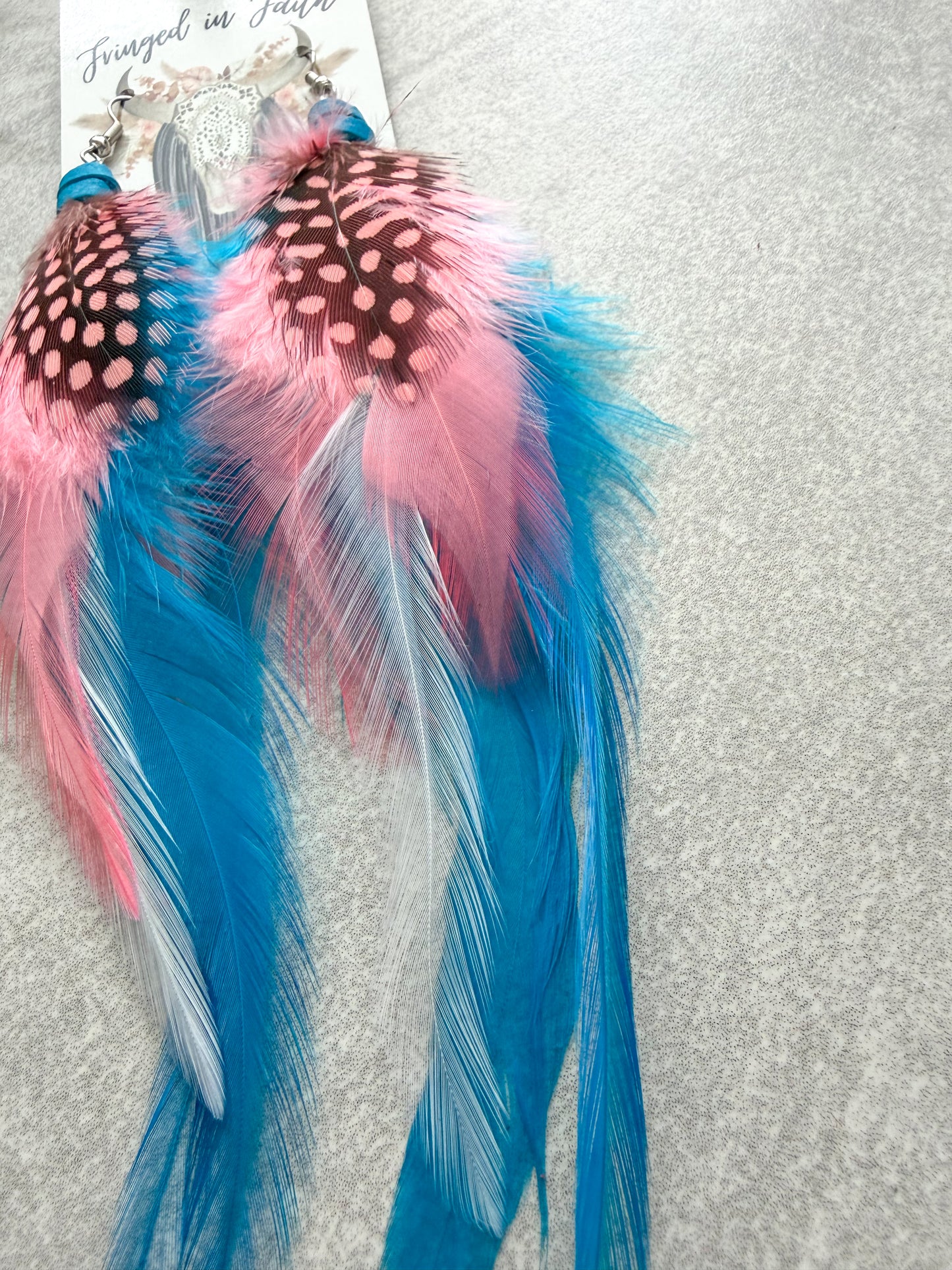 Neon Feather Earrings | Blue + Coral