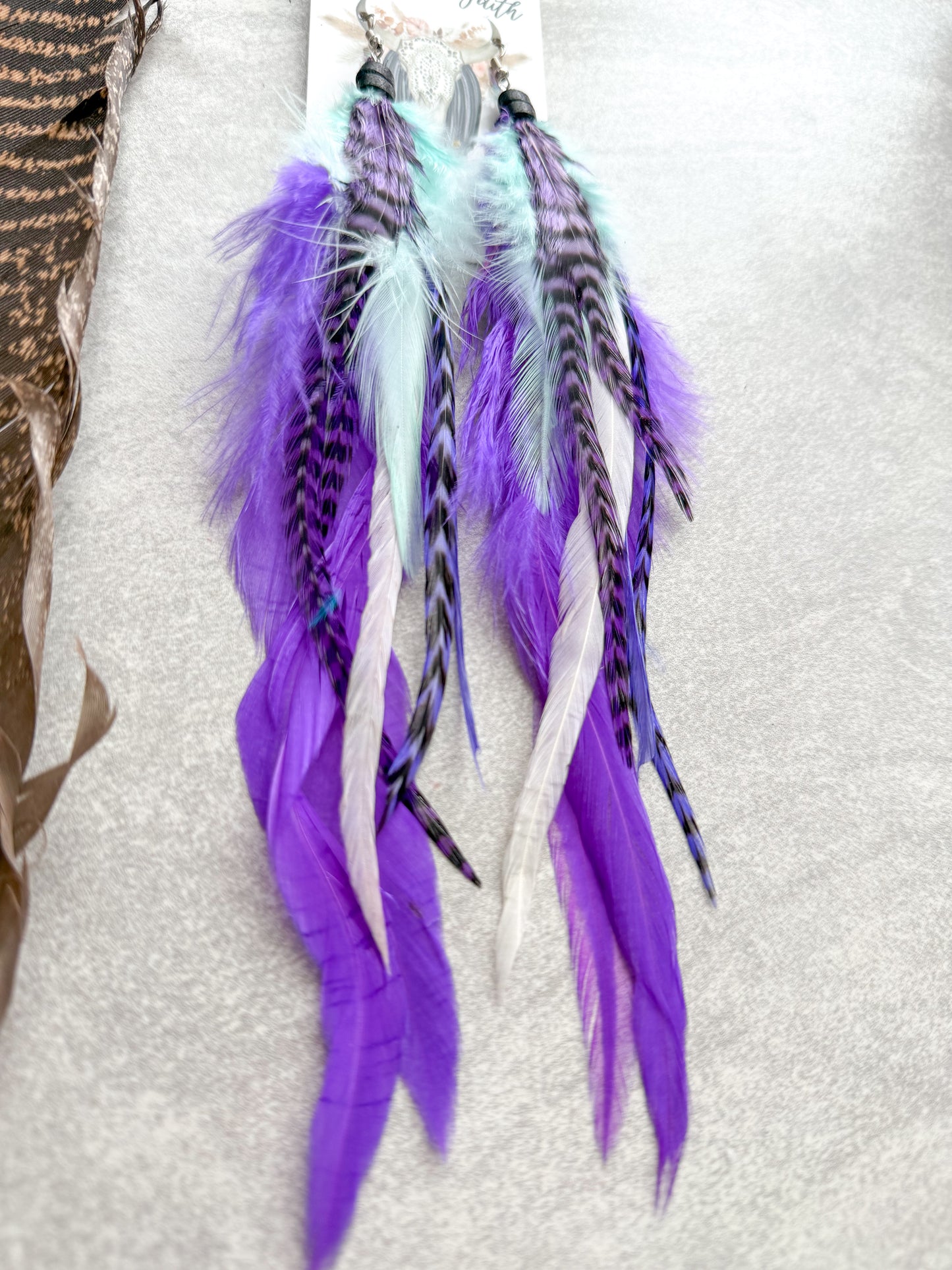Neon Feather Earrings | Purple + Mint