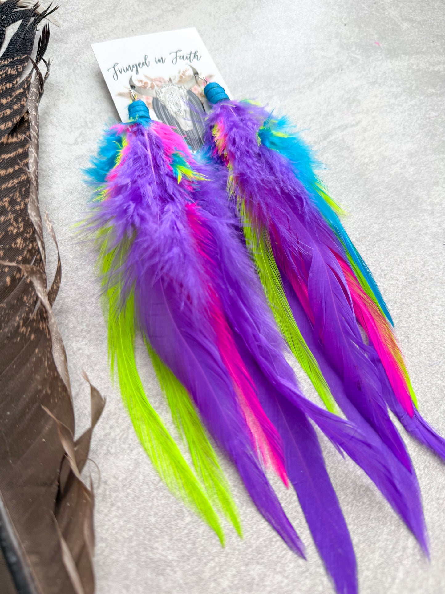 Neon Feather Earrings | Rainbow