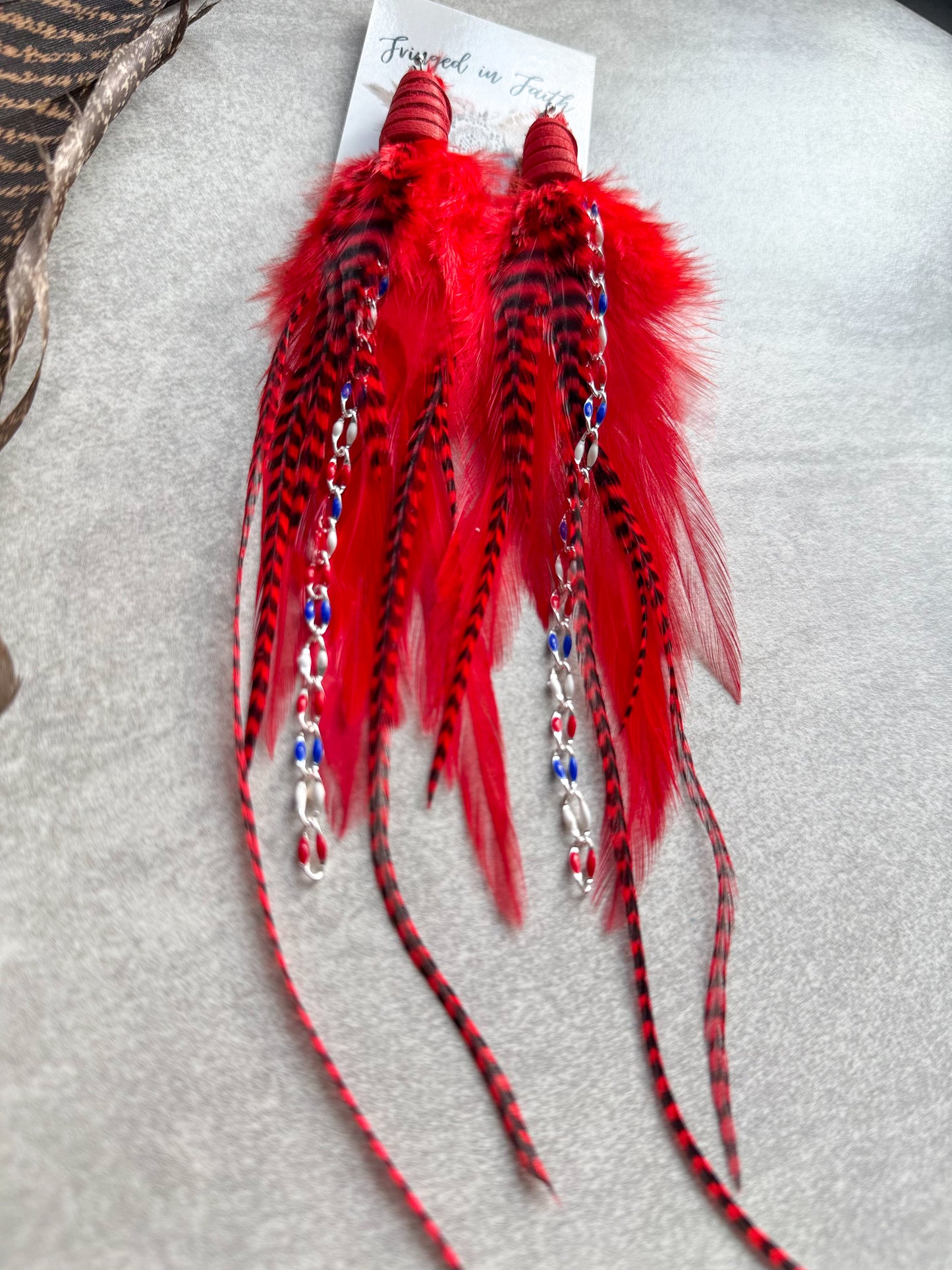 Feather Earrings Red