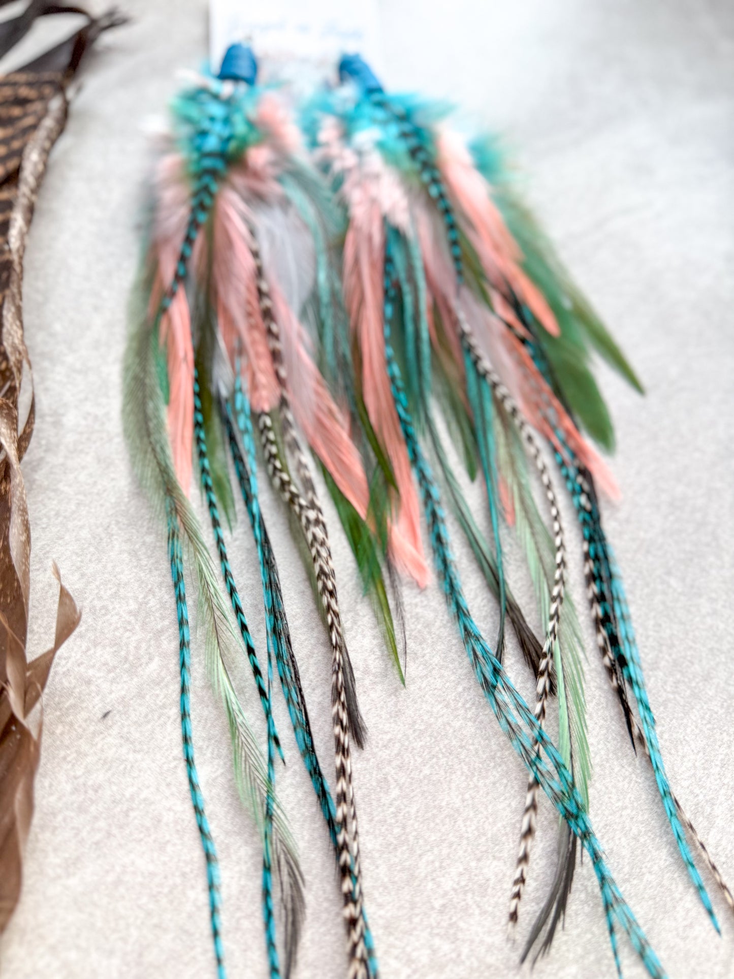 Neon Feather Earrings Turquoise