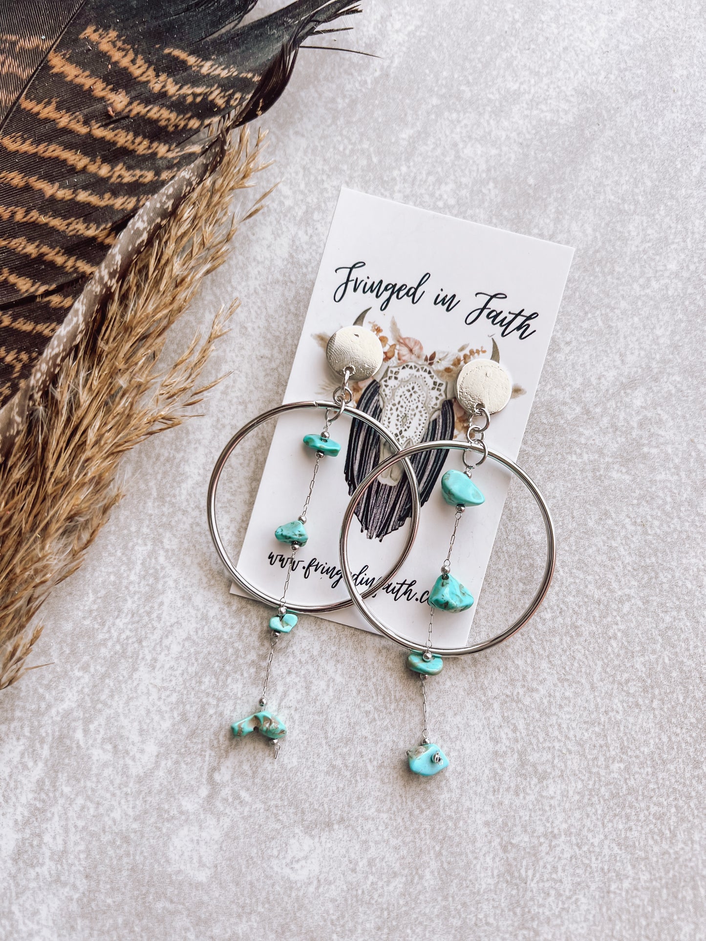 Boho Hoop Chain Earrings | Turquoise
