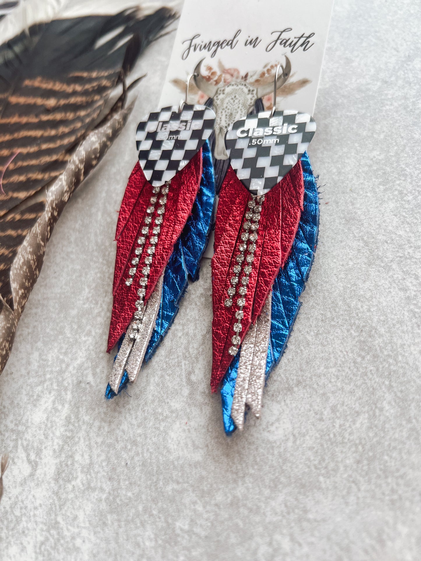 Red White and Blue Checkered Guitar Pick