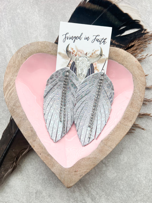 Silver Leopard Fringe Earrings