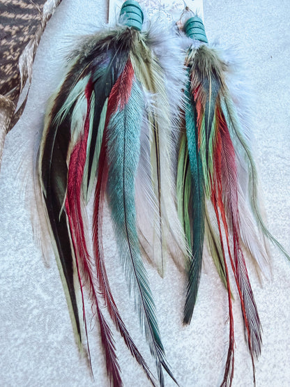 Gray+ Burgundy + Mint Feather Earrings