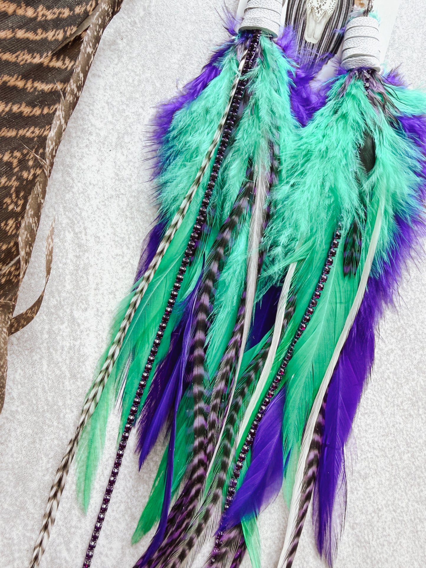 Purple & Mint Feather Earrings
