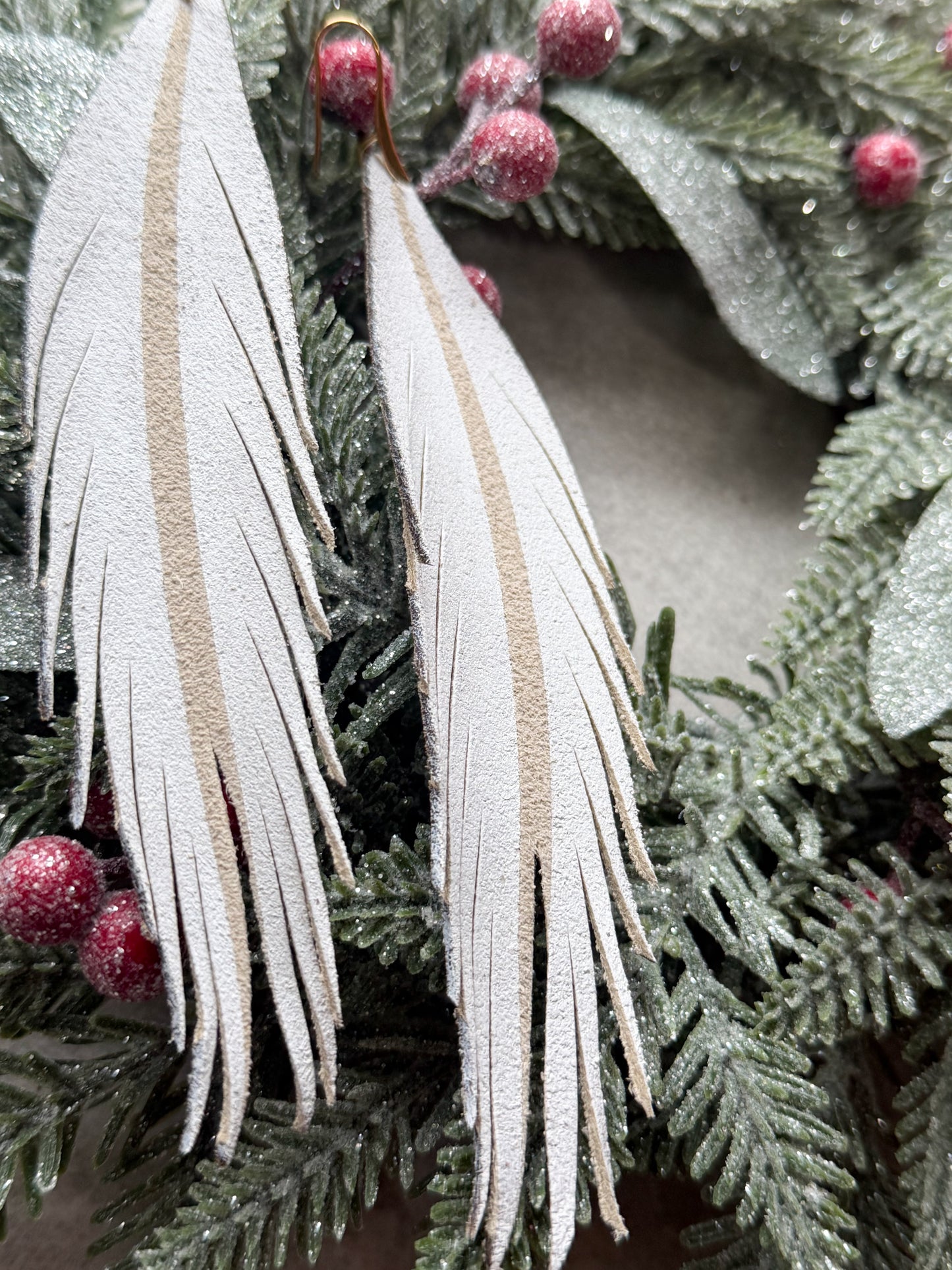 Long Feather Leather Earrings | White
