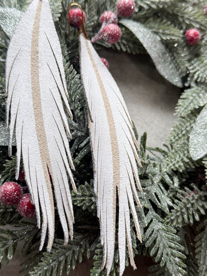 Long Feather Leather Earrings | White