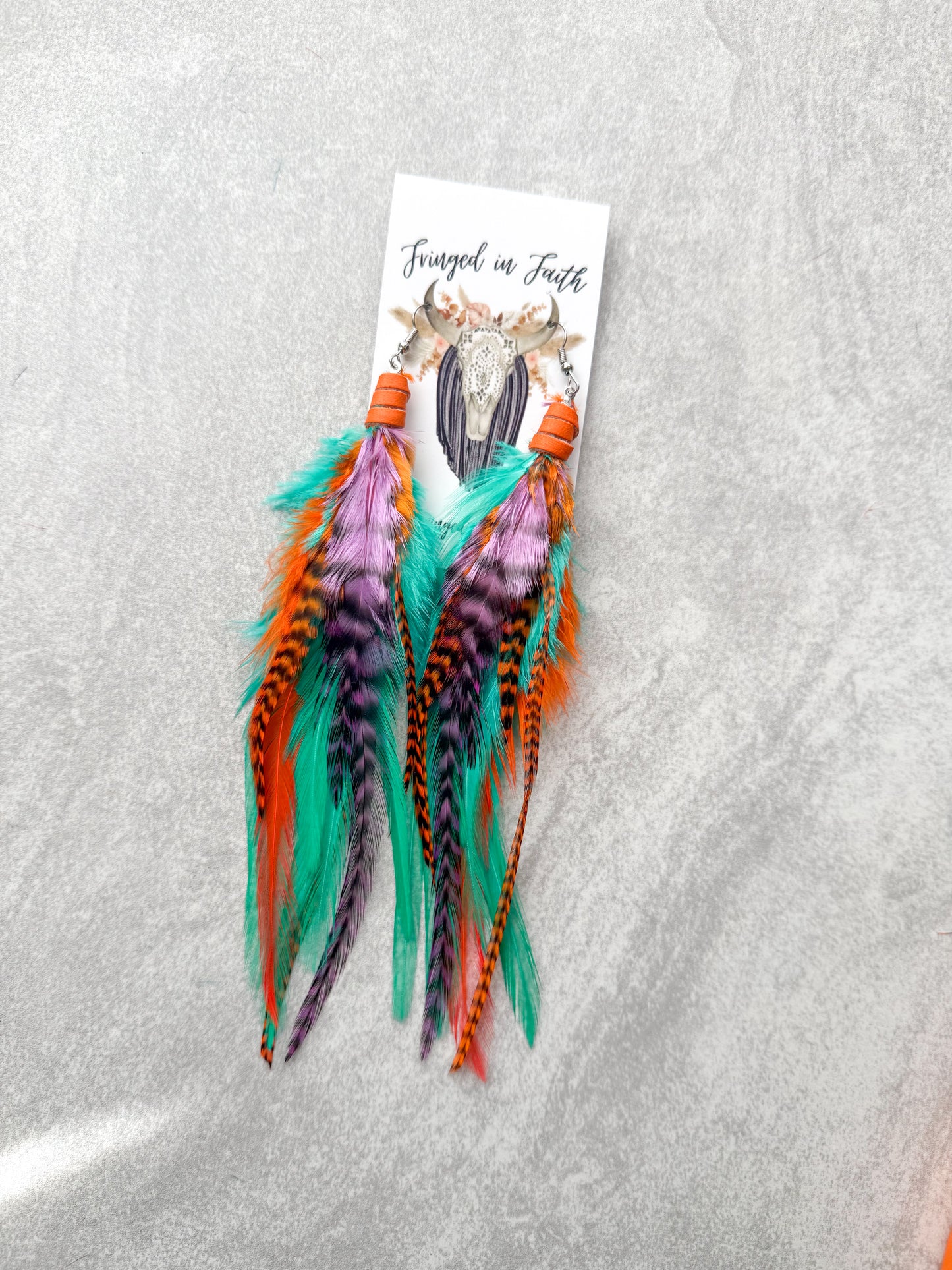 Mint Neon Feather Earrings
