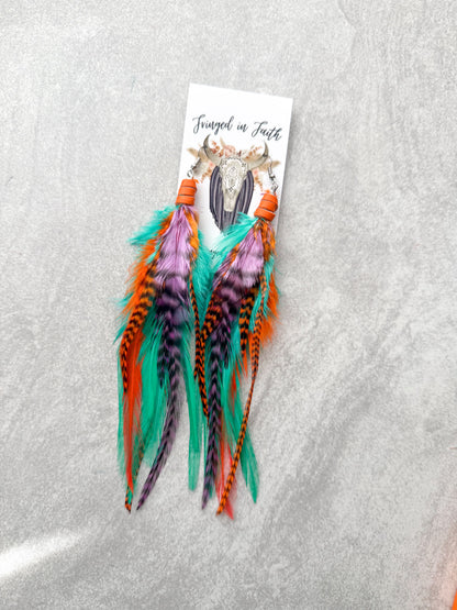 Mint Neon Feather Earrings