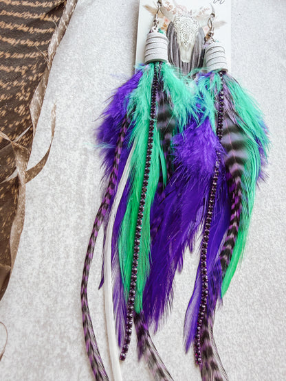 Purple & Mint Feather Earrings
