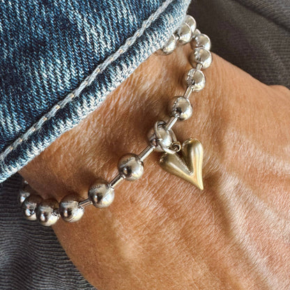 Mixed Metal Heart Charm Bracelet 