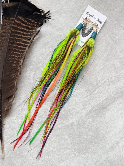 Neon Feather Earrings w Tinsel