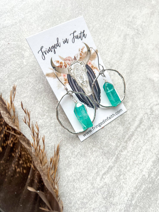 Boho Crystal Hoop Earrings | Turquoise