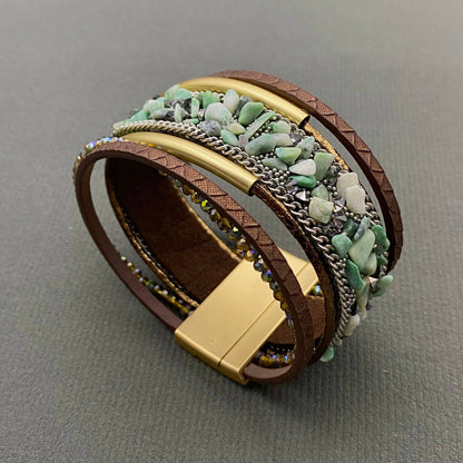 Handmade Gravel Multi-Layer Leather Magnetic Bracelet - LB/CS