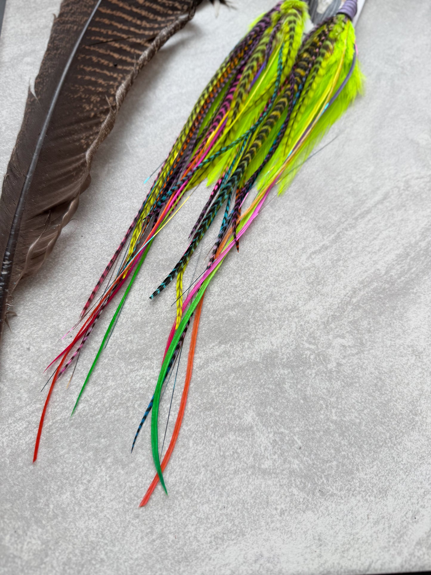 Neon Feather Earrings w Tinsel