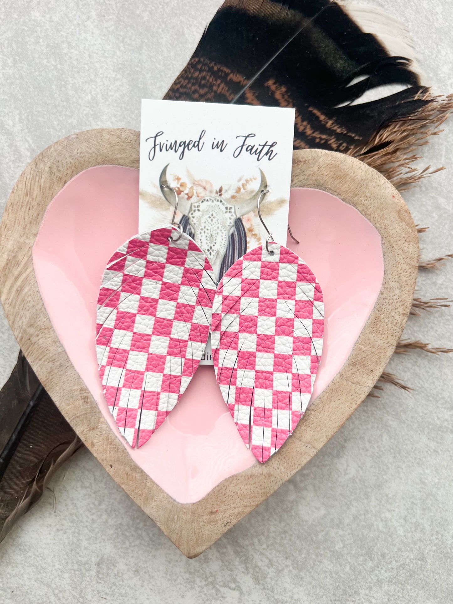 Pink Checkered Fringe Earrings